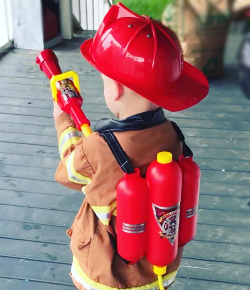 **4E's Novelty Firefighter Backpack Water Gun Blaster for Kids – Tank with Hose Shooter, Super Soaker Water Gun for Outdoor Play, Fireman Pretend Play Toy for Boys & Girls – Perfect for Summer Fun, Pool Parties, and Backyard Battles**