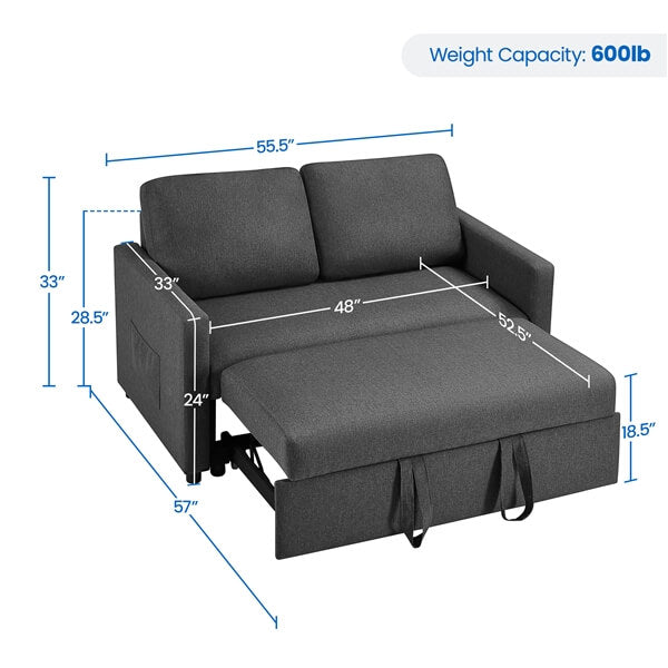 Yaheetech 55.5 Inch Convertible Trundle Loveseat Sofa Bed - Space Saving Sleeper for Small Apartments, Guest Rooms & Dorm Rooms