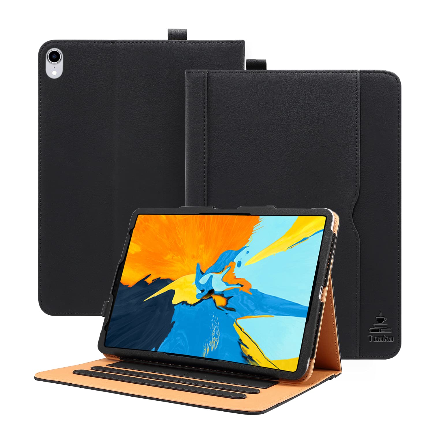 TOAKA Premium Leather iPad Air 4 Case (2020 10.9 Inch) - Slim Folio Cover with Auto Sleep/Wake, Document Pockets & Card Slots, Adjustable Stand for Multiple Viewing Angles - Perfect for Work, Travel & Home Use (Black)