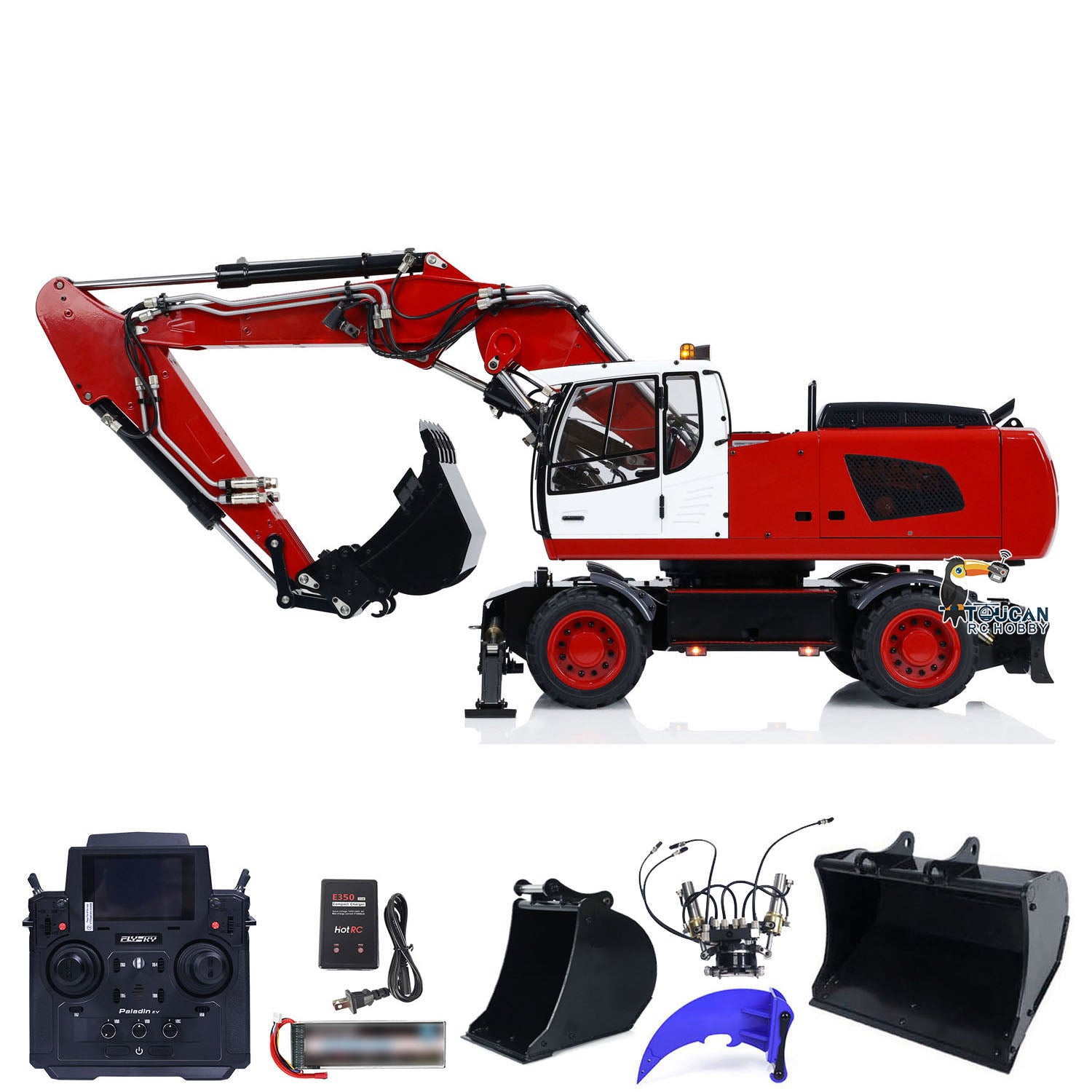 1/14 Scale Metal RC Hydraulic Excavator R946 PL18EV - Remote Control Wheeled Digger with Motor, Servo, ESC, LED Lights & Battery - Ready-to-Run Construction Toy for Adults & Kids - Perfect for Backyard Digging, Construction Play & RC Hobby Enthusiasts