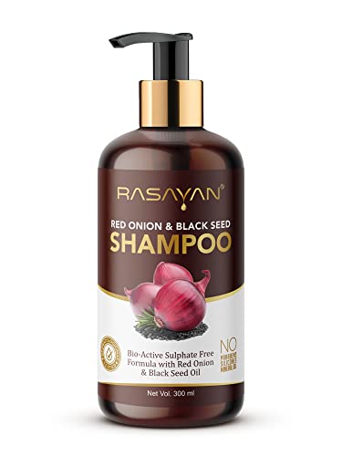 Rasayan Red Onion and Black Seed Shampoo for Hair Growth - Anti Hair Fall & Anti Dandruff Treatment - Sulfate Free & Paraben Free - 300ml (Pack of 1) - Promotes Thicker, Healthier Hair for Men & Women - Ideal for Daily Use & Scalp Care