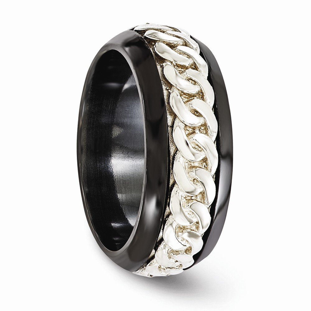 Premium Titanium & Sterling Silver 9mm Beveled Wedding Band Ring for Men – Durable, Hypoallergenic & Comfort Fit – Ideal for Engagements, Anniversaries & Everyday Wear
