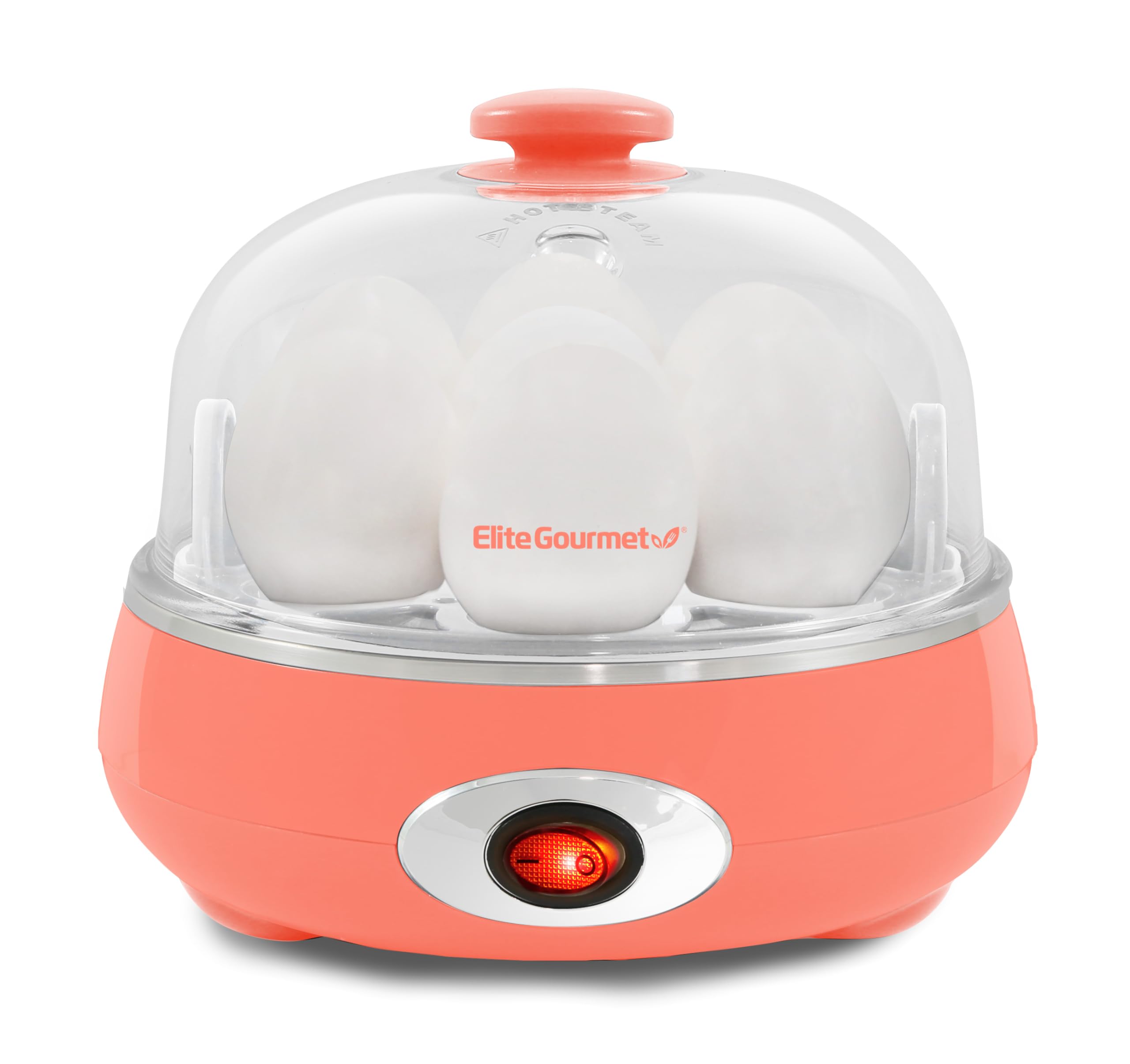 Elite Gourmet EGC007C Rapid Egg Cooker - 7 Egg Capacity for Hard, Medium, Soft Boiled Eggs & Omelets | Auto Shut-Off & Alarm | Includes 16-Recipe Booklet | Coral Color | Perfect for Breakfast Meal Prep & Healthy Cooking