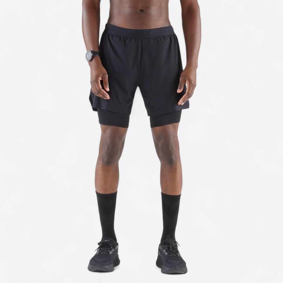 Kiprun Men's Run 500 2-in-1 Compression Running Shorts with Liner - Lightweight Quick-Dry Athletic Shorts for Jogging, Gym Workouts & Marathon Training