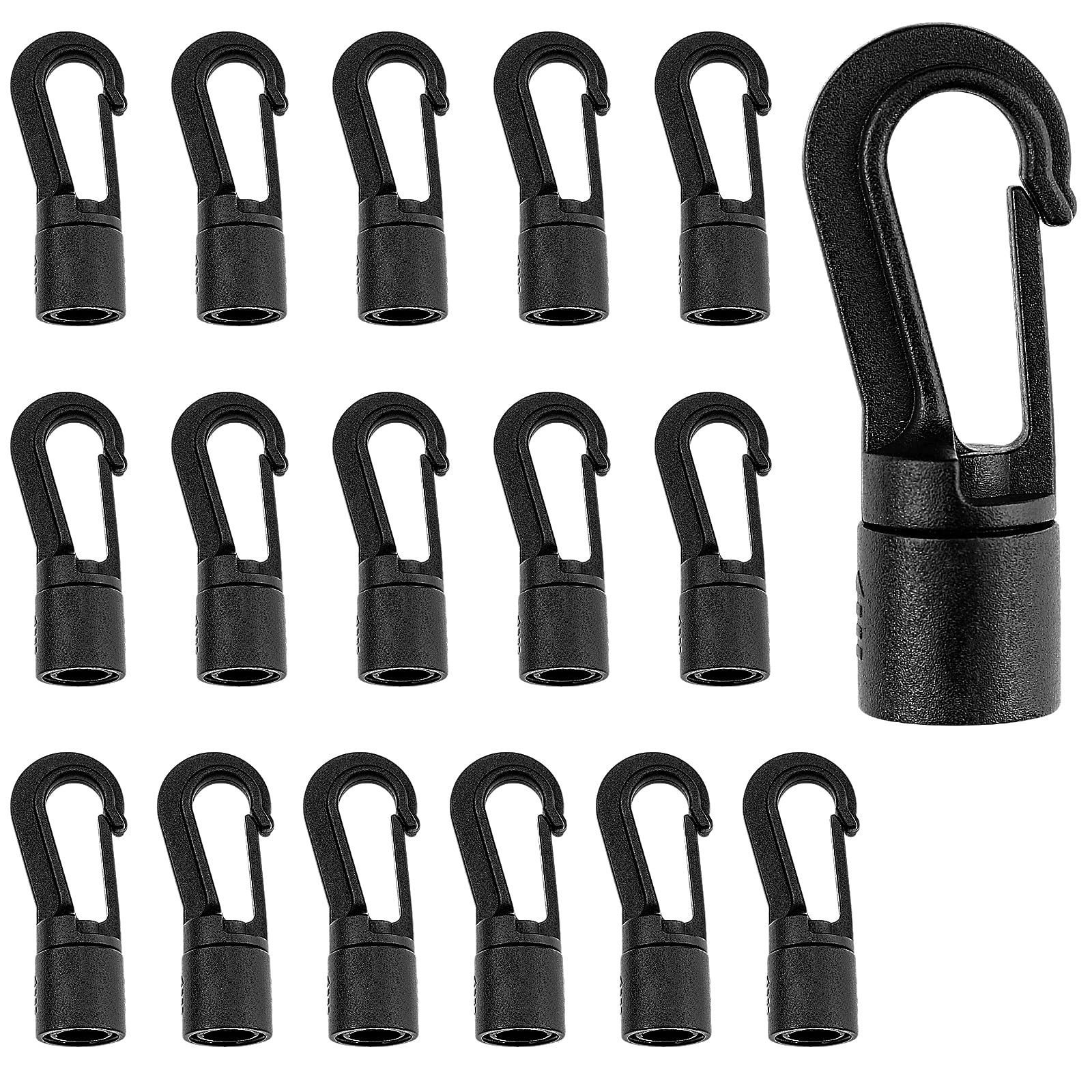ZHOUBIN 16-Pack Black Plastic Bungee Cord Terminal Hooks - 1/4