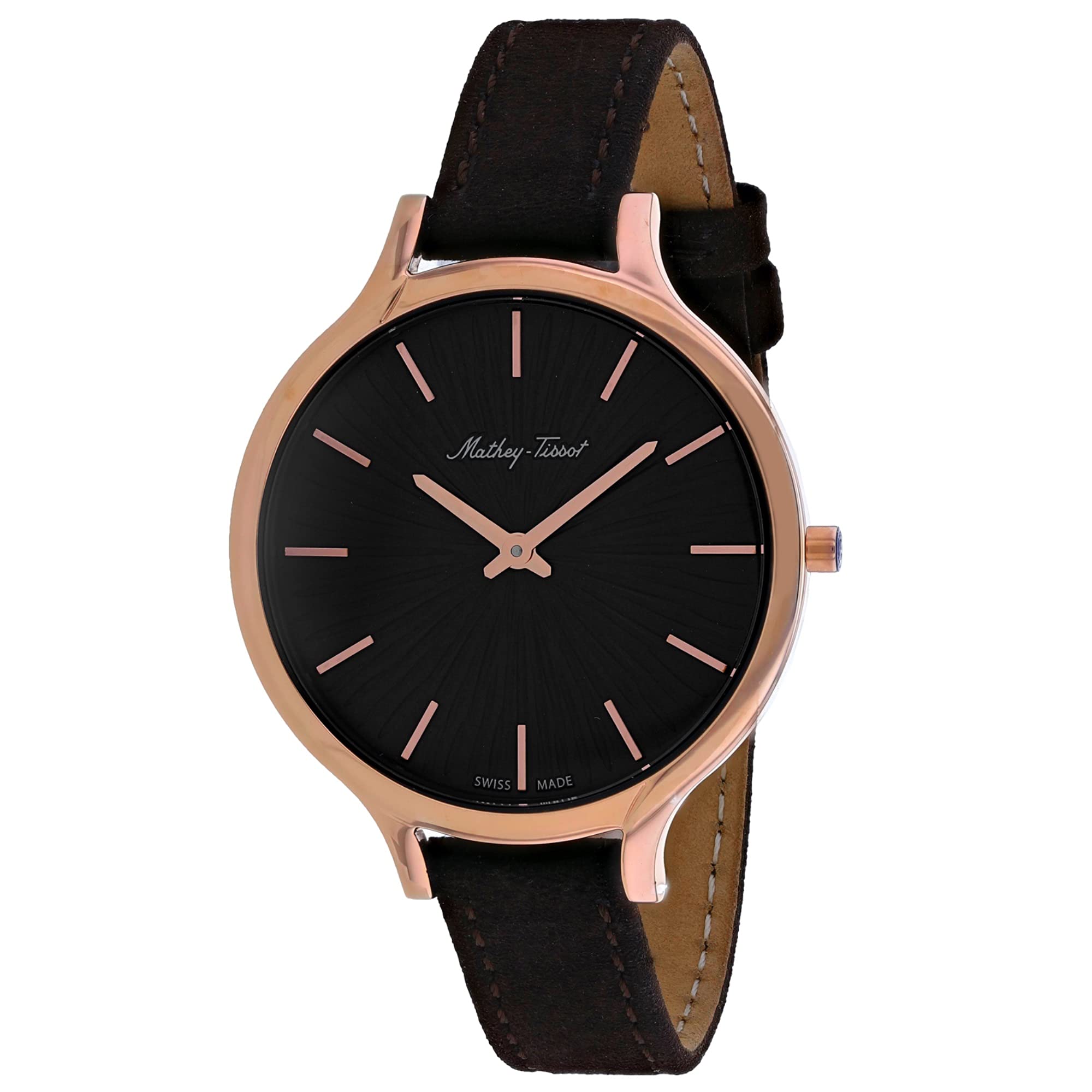 MATTHEY-TISSOT Women's Brown Leather Strap Stainless Steel Quartz Watch - Casual Fashion Timepiece for Everyday Wear, Office & Date Nights (Model D865PN)