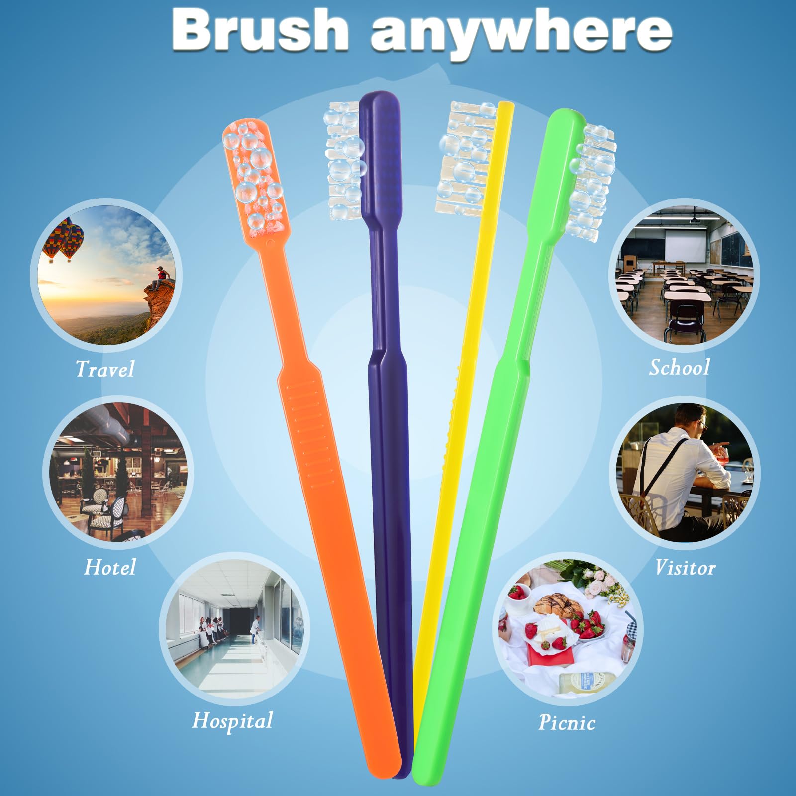 Disposable Pre-Pasted Toothbrushes with Toothpaste Built-in - 72 Pack Individually Wrapped Soft Bristle Travel Toothbrushes for Adults (4 Colors, Mint Flavor) - Perfect for Travel, Hotels, Camping, Airbnb & Emergency Kits