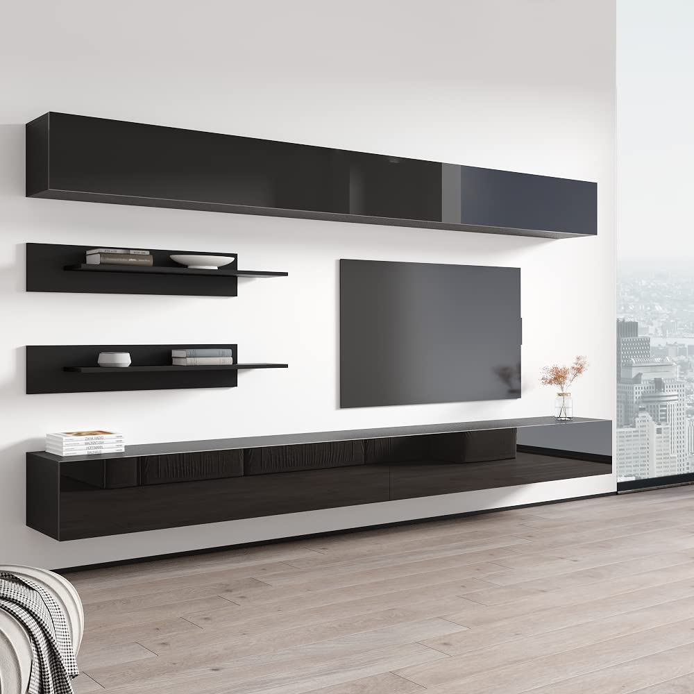 Modern Floating TV Stand with Storage & LED Lights - Wall-Mounted Entertainment Center Console for Bedroom & Living Room - 30