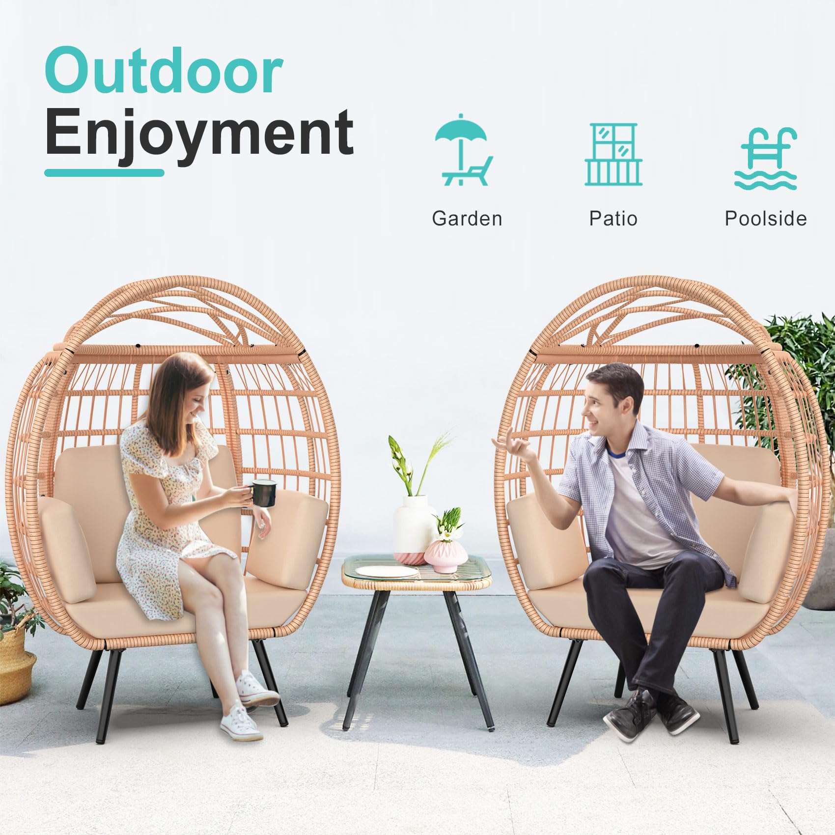 ZENPETIO Oversized Egg Chair - Indoor Outdoor Lounger with 4 UV Resistant Cushions & Storage Bag, All-Weather Wicker Hanging Egg Chair for Patio, Backyard, Living Room - 370lbs Weight Capacity (Brown) | Perfect for Relaxing, Reading & Sunbathing in Your Garden or Balcony