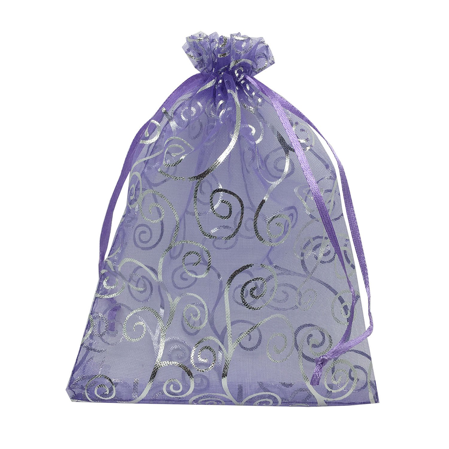100pcs 5x7 Inches Purple Silver Drawstring Organza Gift Bags for Wedding Favors, Candy Packaging, Party Decorations & Bridal Shower Gifts