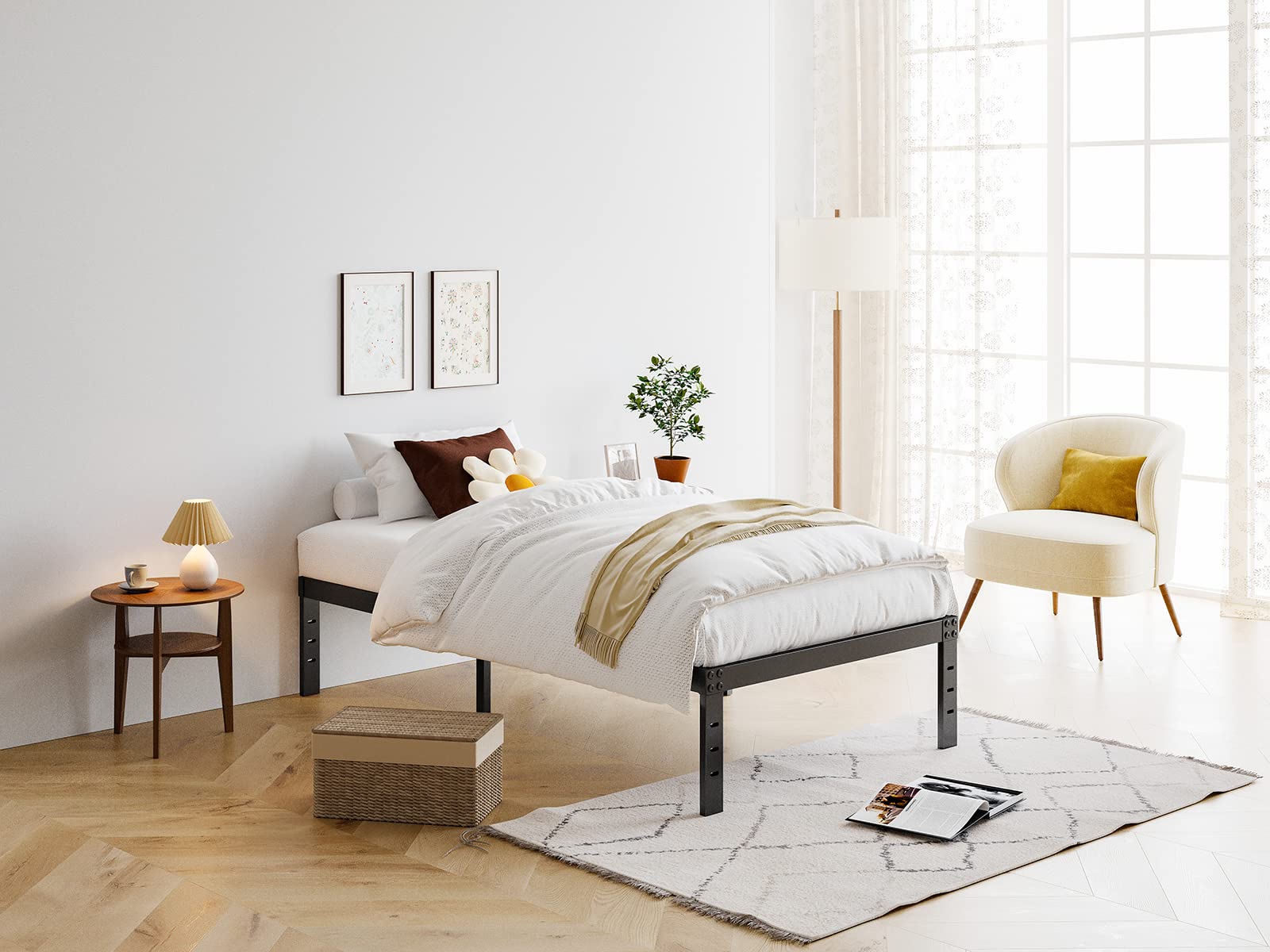 COMASACH 14 Inch Twin Bed Frame - Heavy Duty 3500 lbs Metal Platform Bed with No Box Spring Needed | Non-Slip Noise-Free Mattress Foundation in Black | Perfect for Kids Rooms, Guest Beds & Small Spaces