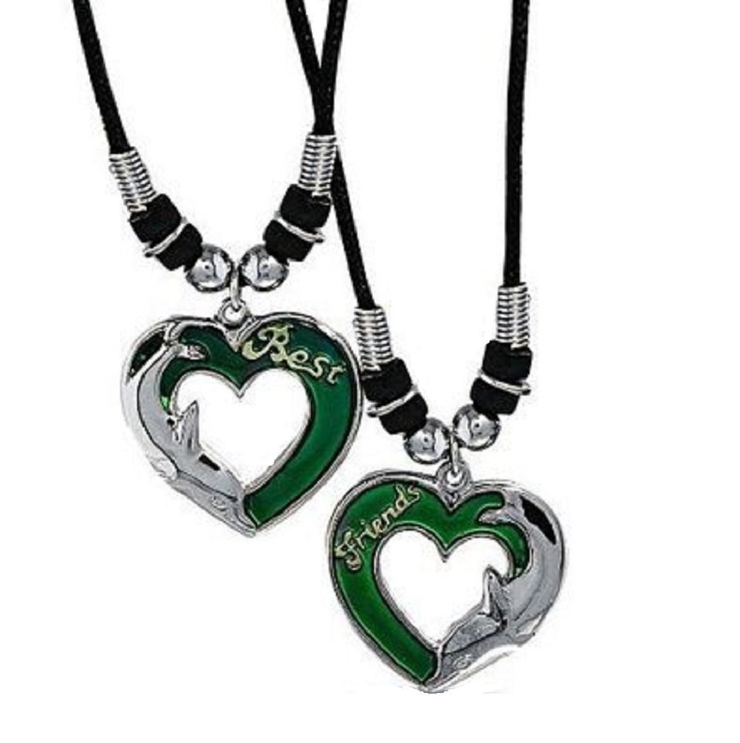 Mevoi 2-Piece Best Friends Necklace Set - Dolphin & Butterfly Heart Mood Pendant Jewelry for Women - Perfect Gift for BFFs, Sisters, Couples - Birthday, Anniversary, Valentine's Day