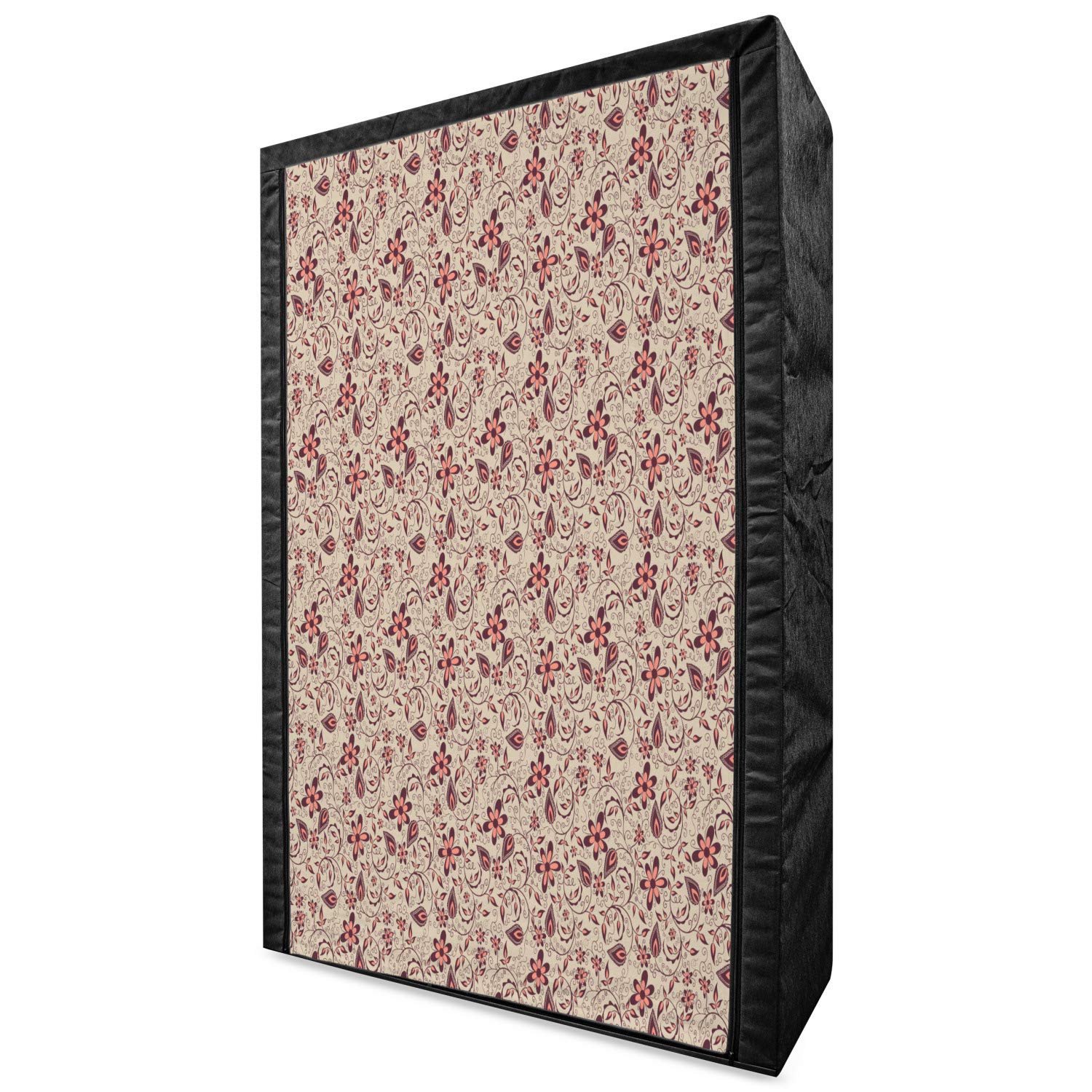 Ambesonne Floral Portable Fabric Wardrobe - Blossoming Spring Meadow Pattern, Retro Style with Curly Details, 42.5