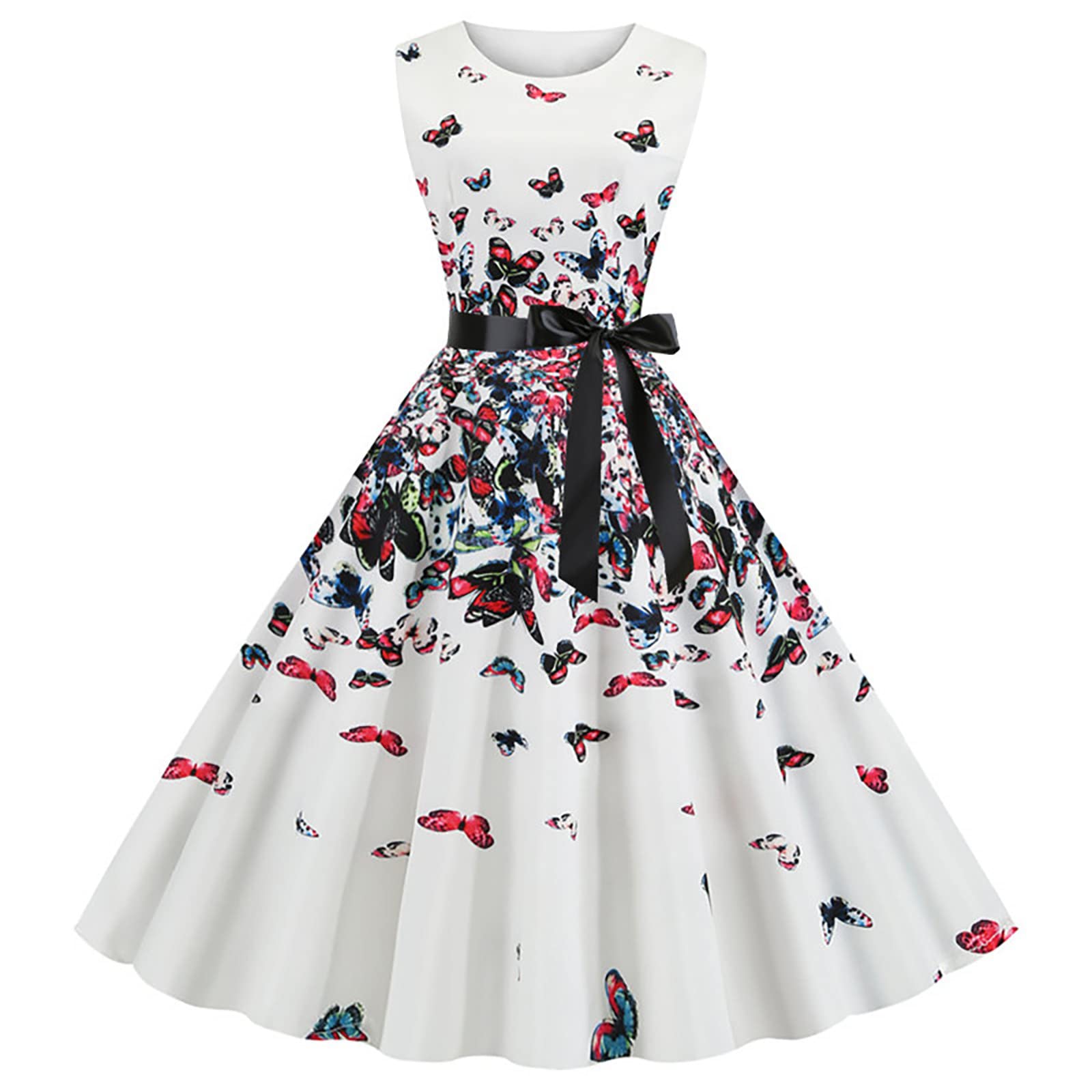 Vintage 1950s Polka Dot Cocktail Party Dress for Women - Sleeveless O-Neck Swing Prom Dress - Perfect for Wedding Guest Outfits, Retro Parties & Special Occasions