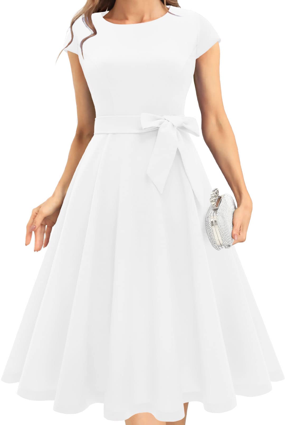Elegant Vintage A-Line Cocktail Dresses for Women - Round Neck Swing Dress for Wedding Guest, Fall Tea Party & Casual Occasions | Perfect for Bridal Shower, Date Night & Special Events