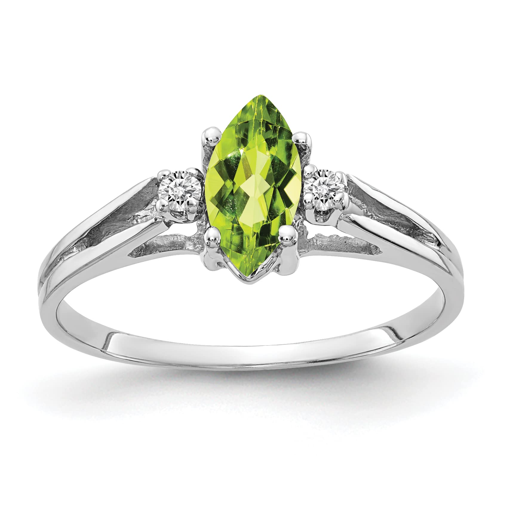 14K White Gold Marquise Peridot & Diamond Ring (8x4mm, Size 6) - Elegant AA Quality Jewelry for Engagement, Anniversary & Special Occasions