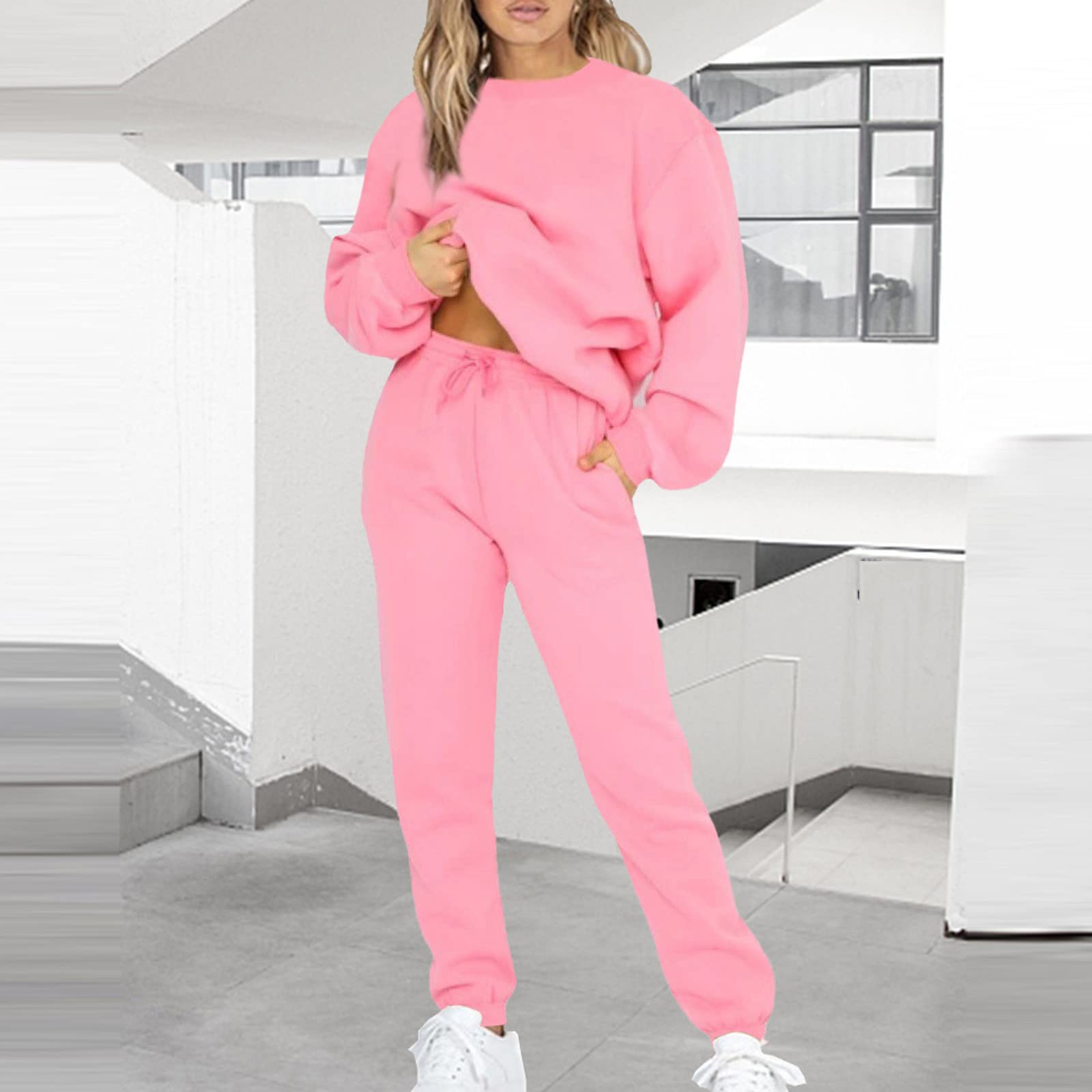 Women's 2-Piece Lounge Set - Long Sleeve Sweatshirt & Sweatpants Outfit | Cozy Winter Workout Tracksuit for Home, Yoga & Running | Fall Winter Casual Wear