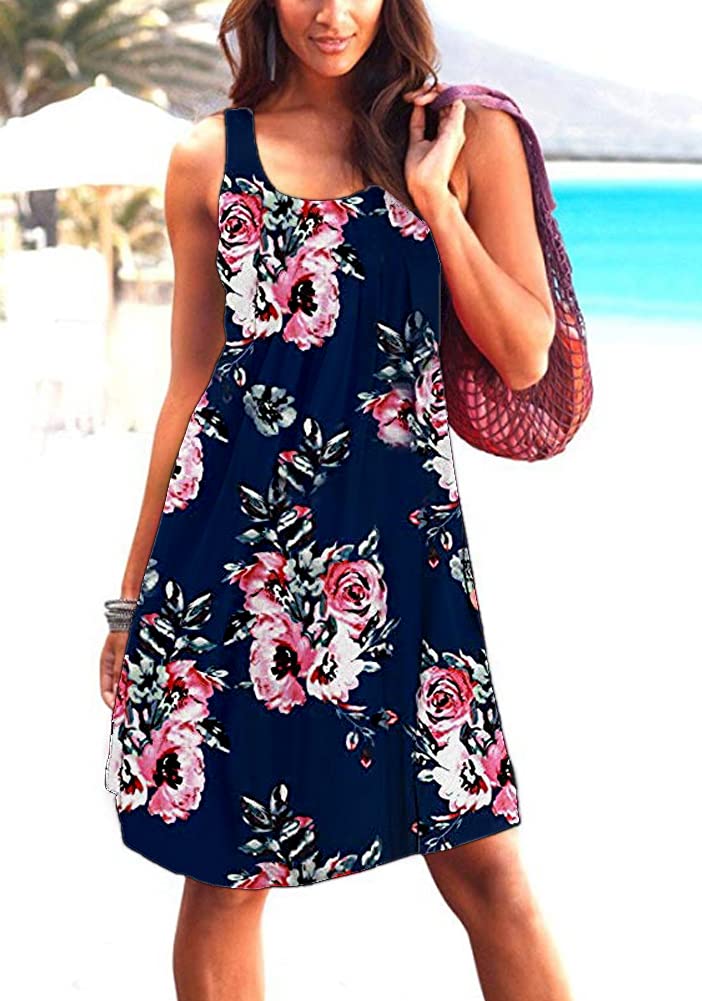 Camisunny Women's Casual Loose Tank Dress - Sleeveless Beach Vacation Sundress with U-Neck & Pleated Swing Design | Soft Summer Dress for Pool Party, Travel & Outdoor Activities