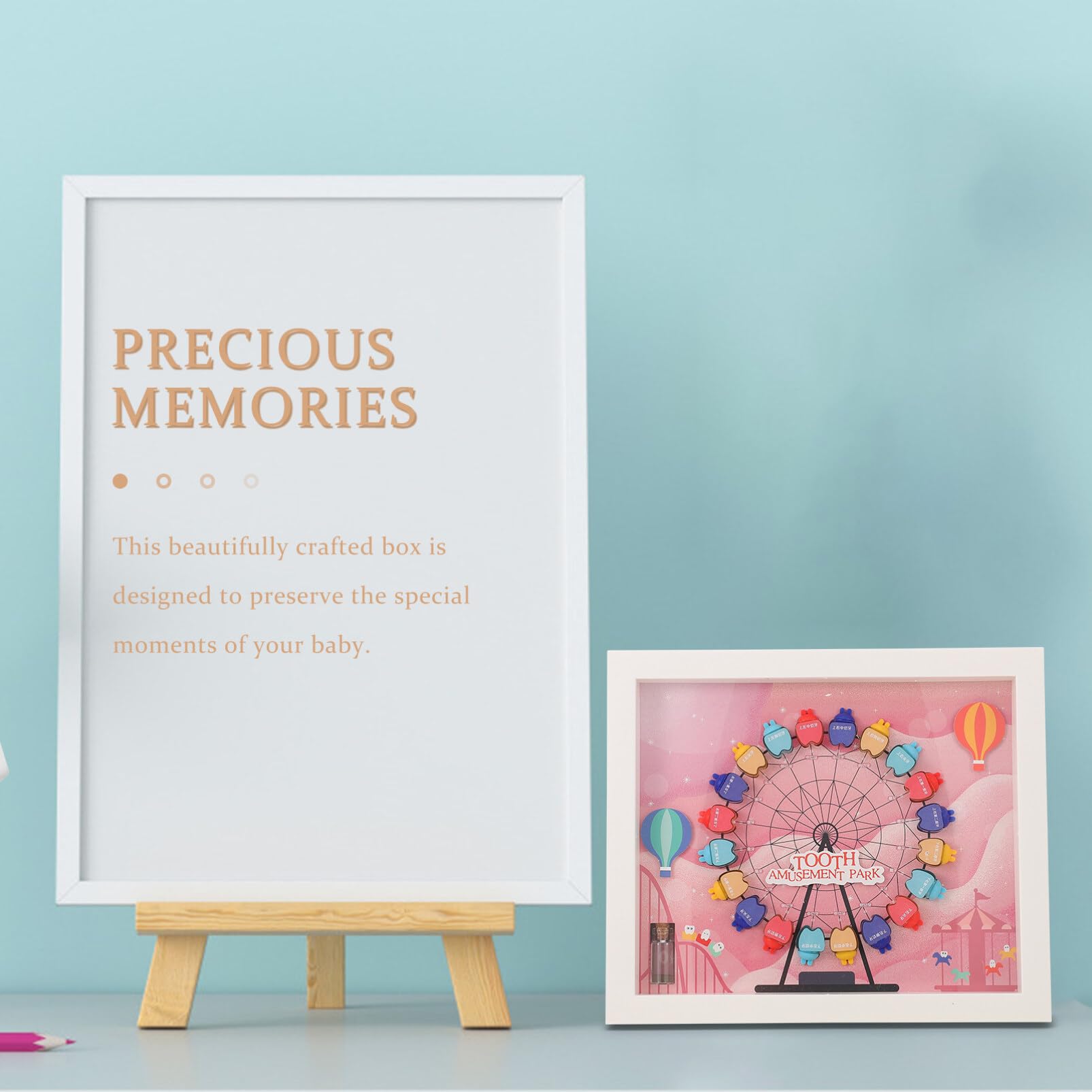 iBasenice Baby Teeth Keepsake Box - Ferris Wheel Design Tooth Storage Organizer with Picture Frame | First Tooth & Haircut Memory Box for Baby Keepsakes | Perfect Baby Shower Gift & Nursery Decor