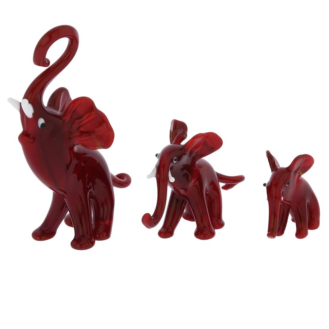 Authentic Murano Glass Elephant Family Sculpture - Handmade in Venice, Italy - Vibrant Red Art Piece for Home Decor & Gift Giving
