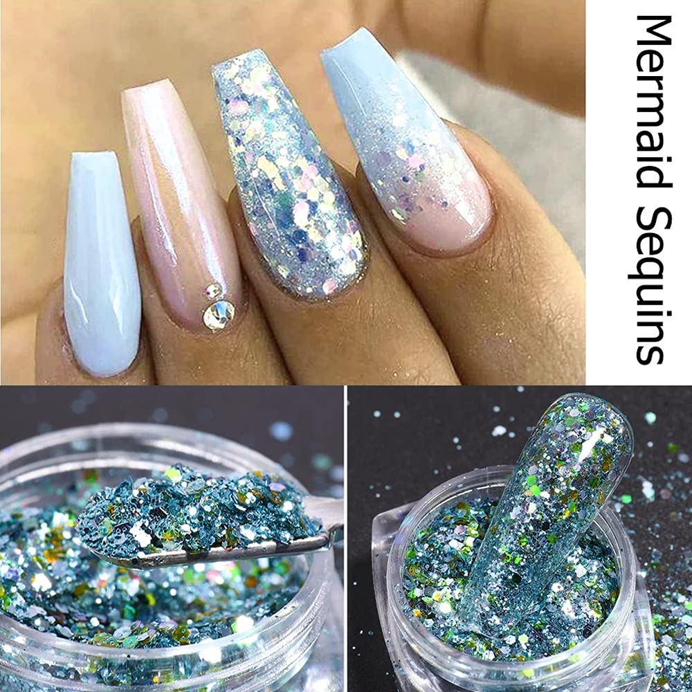 Holographic Acrylic Nail Art Kit - 6 Boxes Glitter Powder Set with 3D Flakes for Professional Nail Designs | Perfect for Salon, DIY Manicures & Special Occasions