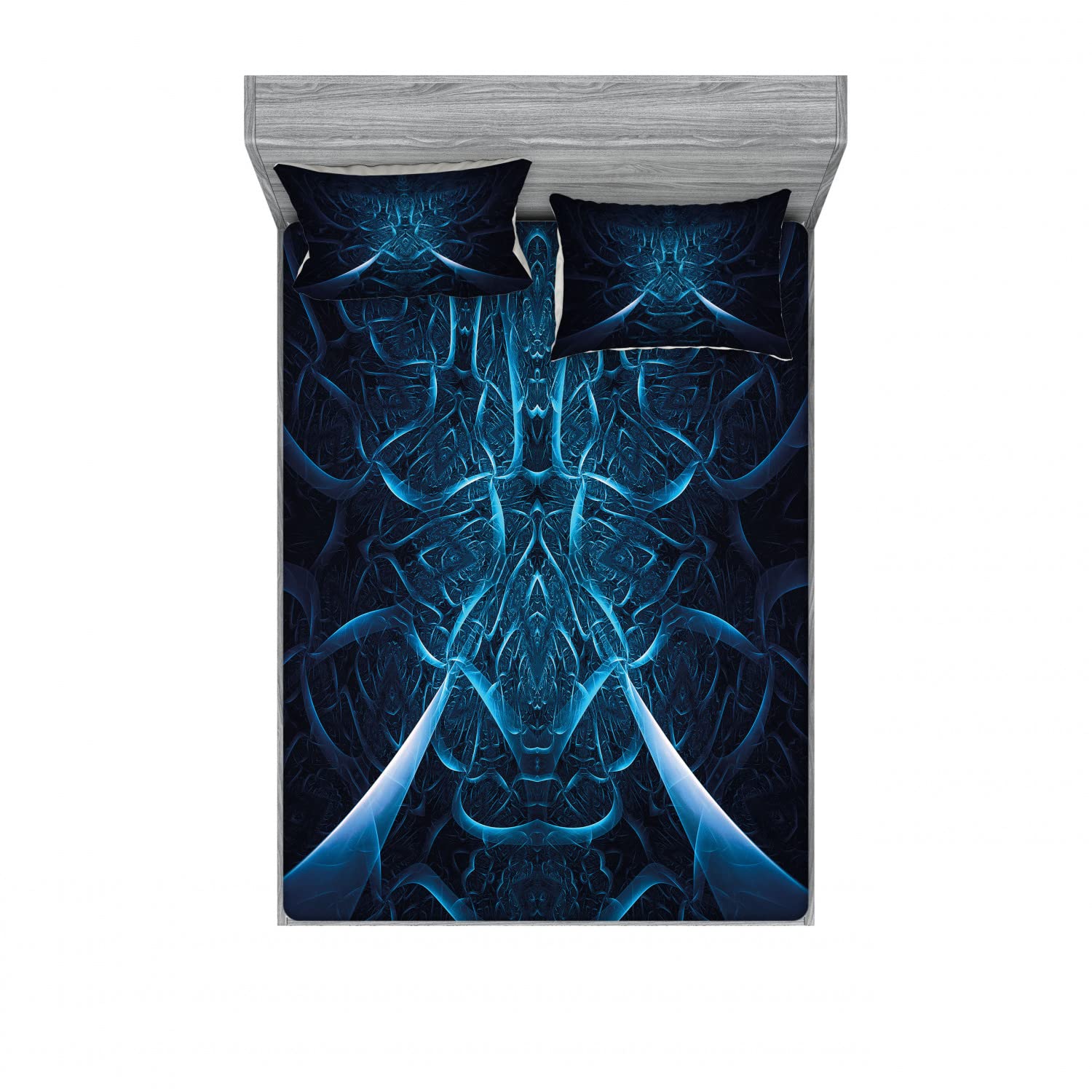 Ambesonne Modern 2-Pack Full Size Fitted Sheet Set with 4 Pillow Shams - Abstract Spooky Blue Pattern Bedding Decor for Halloween & Gothic Home Decor | Soft Microfiber Sheets for Cozy Bedroom & Guest Room