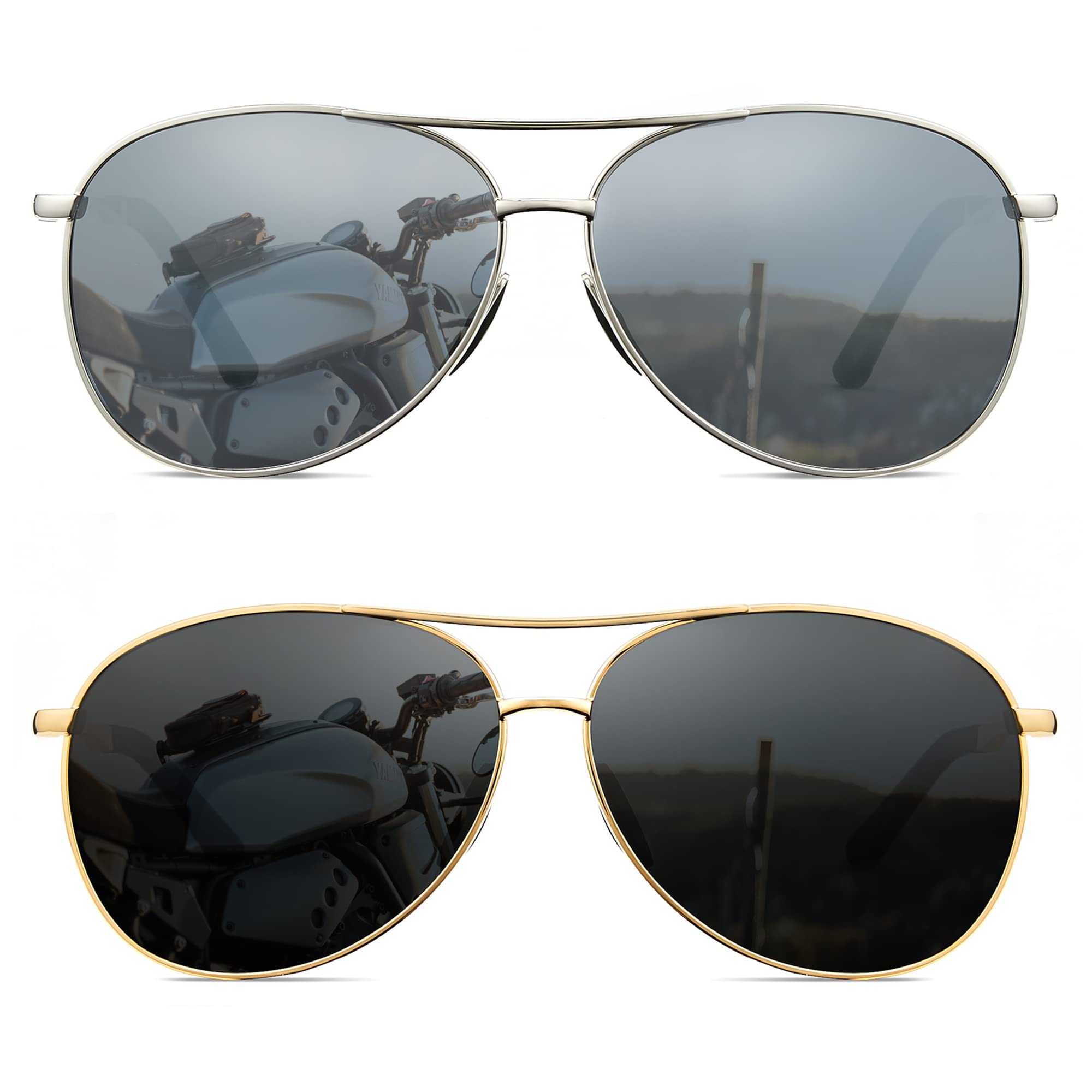 Cyxus 2 Pack Polarized Aviator Sunglasses for Men - Classic Mirrored Lens UV400 Protection - Perfect for Driving, Fishing & Outdoor Activities