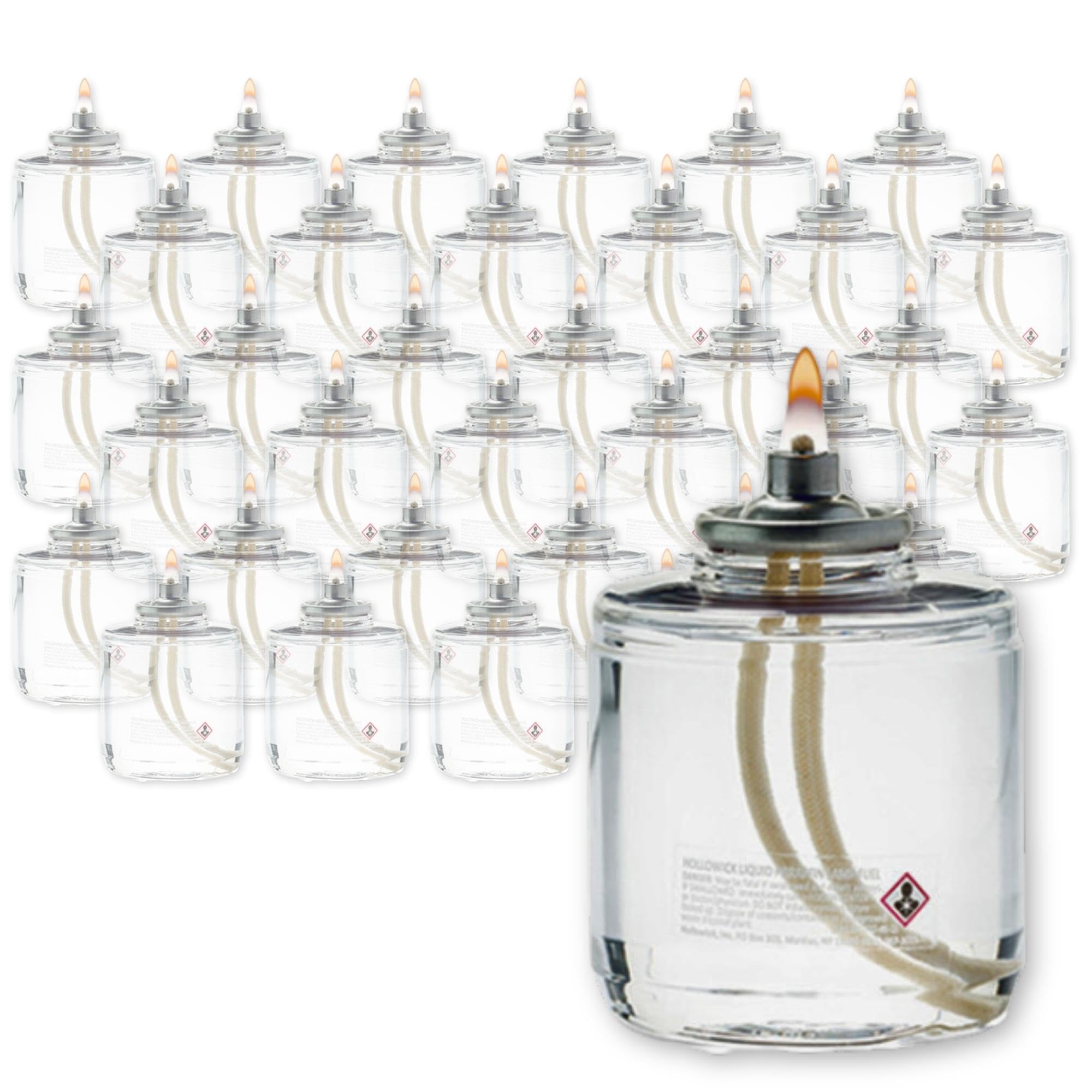 Hollowick 50-Hour Disposable Liquid Candles - 36 Pack Clear Fuel Oil for Glass Votive Holders, Child-Safe Restaurant & Wedding Table Decor - Perfect for Romantic Dinners, Events & Home Ambiance
