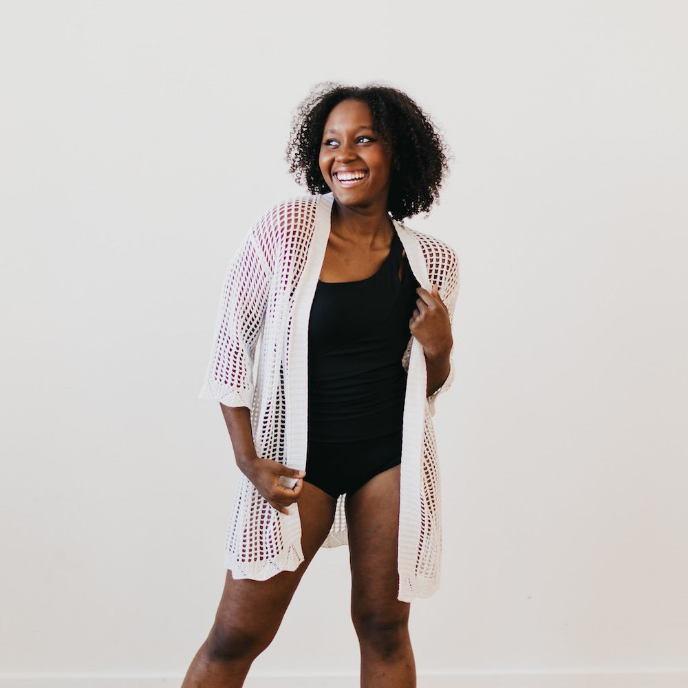 Coastal Views Crochet Tie Kimono - Lightweight Beach Cover Up, Boho Summer Cardigan for Women - Perfect for Vacations, Poolside Lounging & Music Festivals