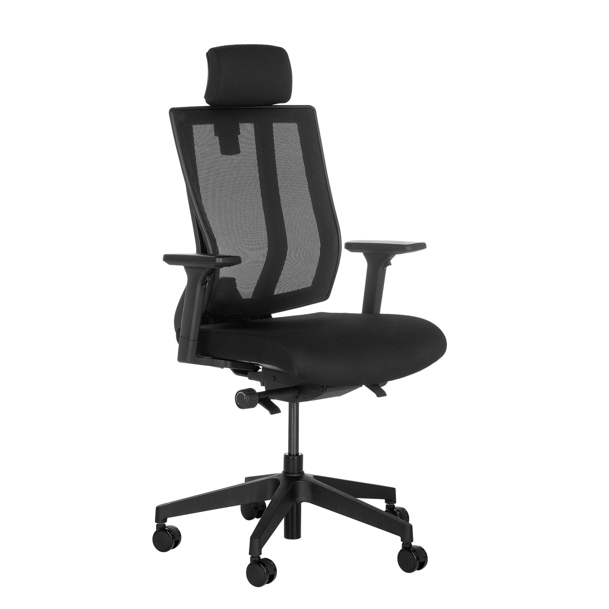 Vari Task Chair with Headrest - Adjustable Height Ergonomic Office Chair with Armrests & Casters - Breathable Mesh Computer Chair with Lumbar Support - Easy Assembly - Black - Perfect for Home Office, Gaming & Workspace