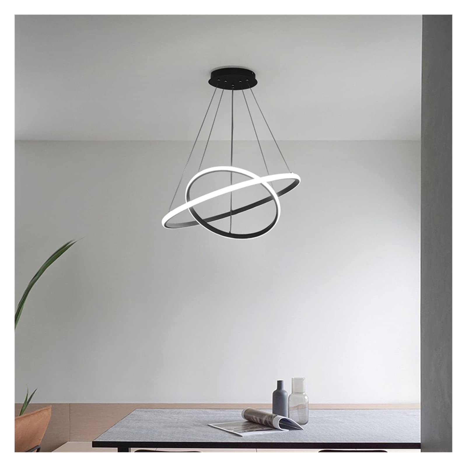 Modern LED Chandelier Light Fixture - Remote Control Rectangle White Ceiling Lamp for Living Room, Bedroom, Kitchen | Dimmable Hanging Light with 2 Rings (20-40cm) | Perfect for Home Decor, Dining Areas & Interior Lighting