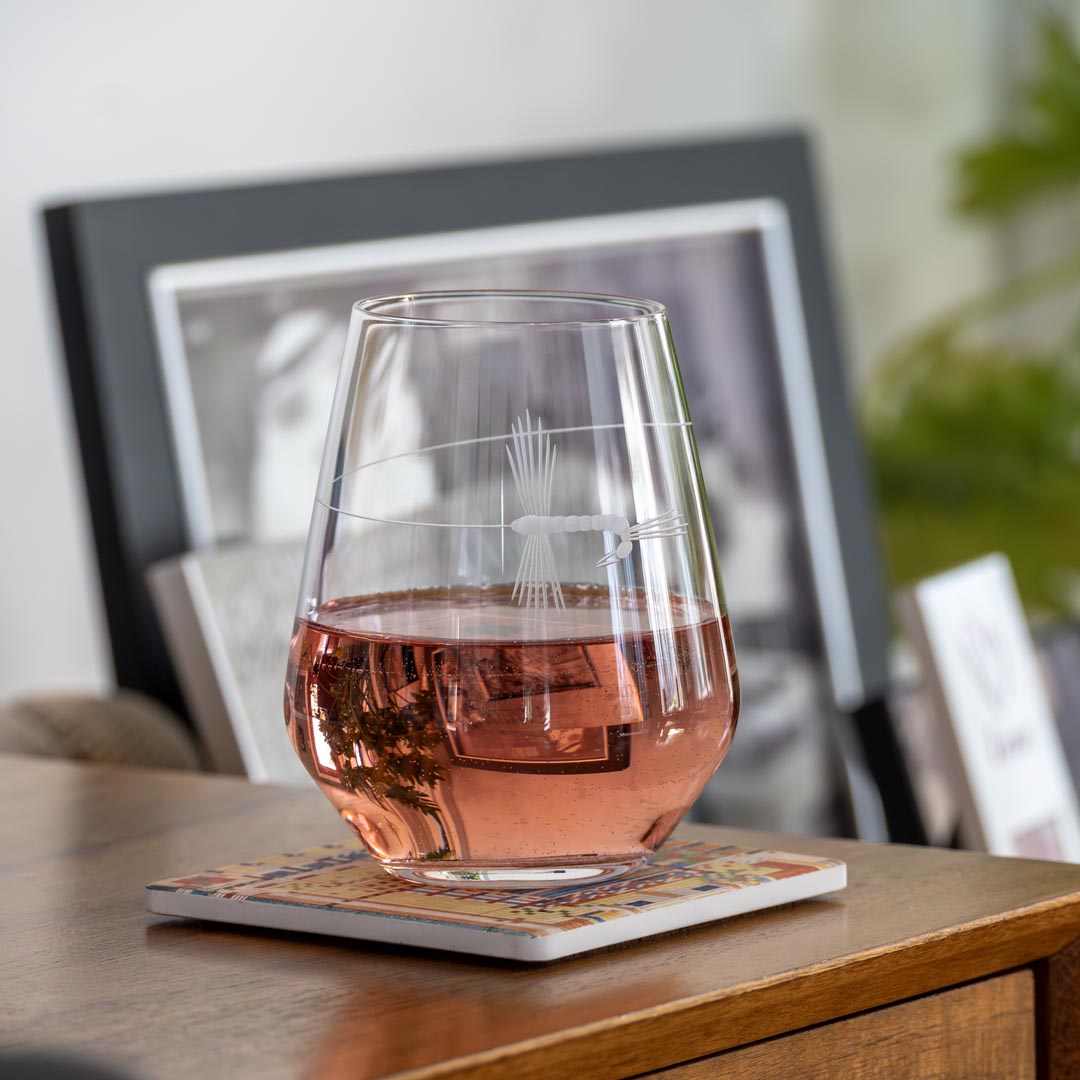 18oz Stemless Wine Tumbler Glass for Fly Fishing - Set of 12 Unbreakable Glasses - Perfect for Outdoor Adventures, Camping Trips & Wine Tasting Parties