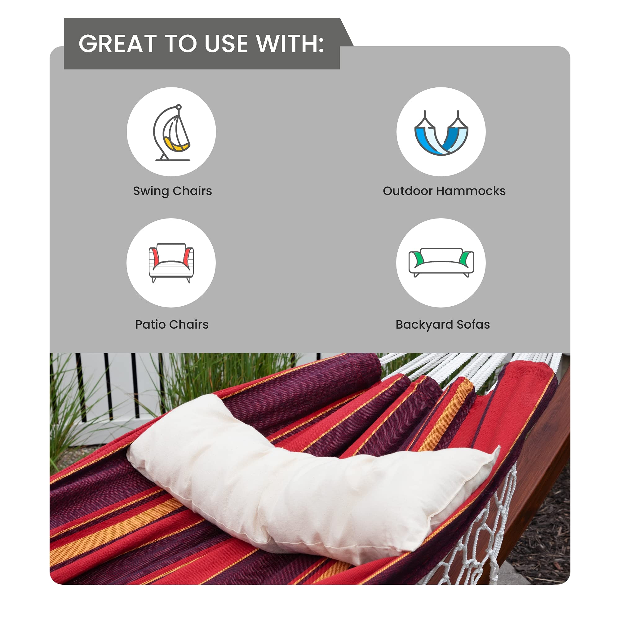 Hand Woven Cotton Hammock Cushion - Acapulco Outdoor Patio Swing Chair Pillow for Backyard, Porch & Indoor Decor | Natural Throw Pillow for Relaxation & Boho Style Home Accent