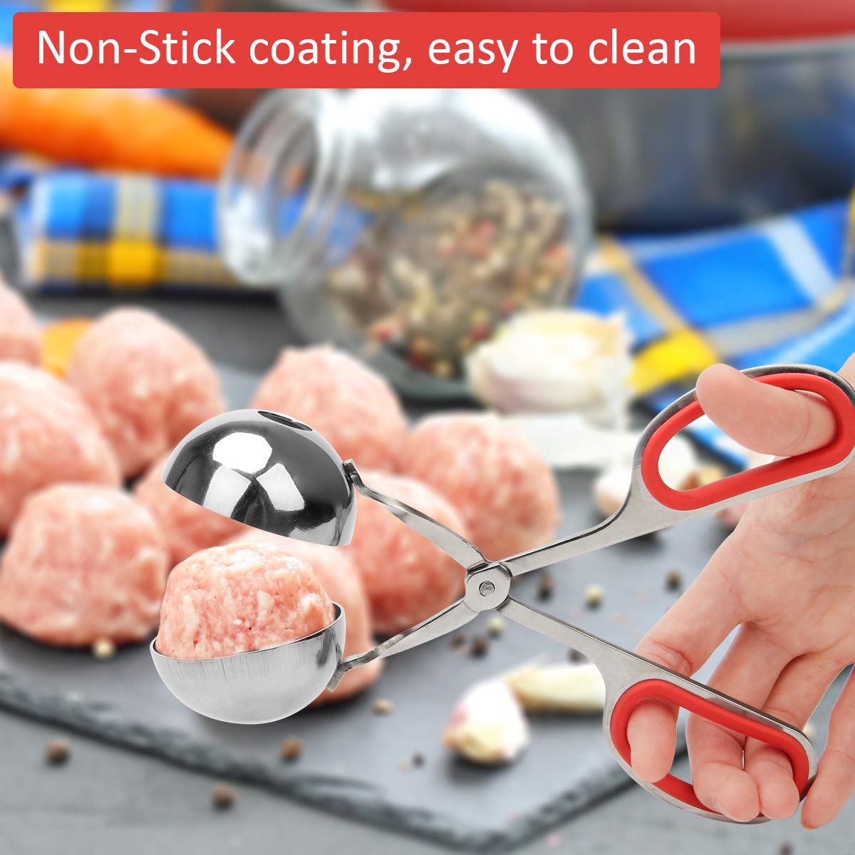 AHIER 2-Piece Non-Stick Meatball Maker Set with Detachable Anti-Slip Handles - Stainless Steel Meatball Scoop & Cake Pop Tool (1.38