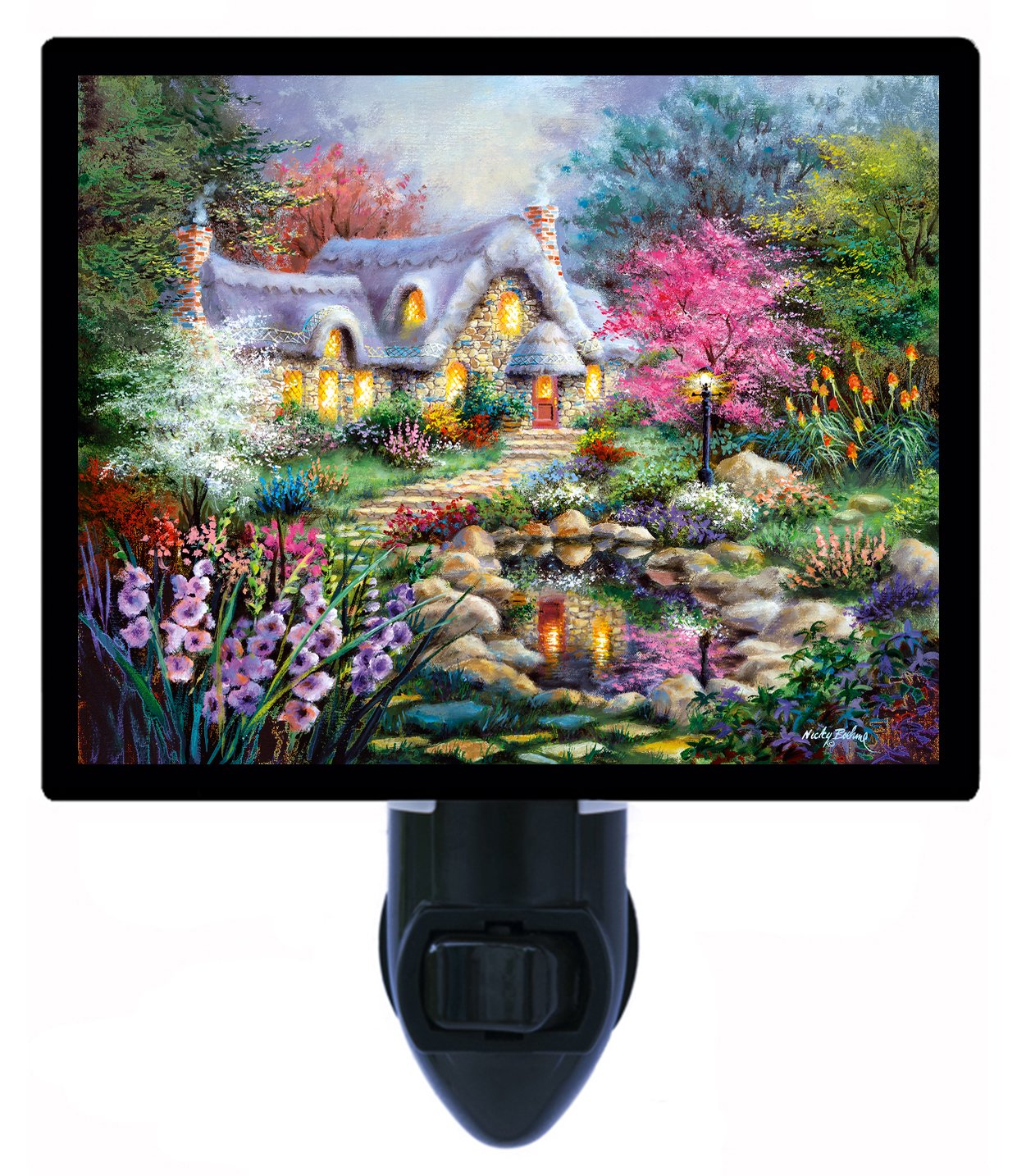 Cottage Pond LED Night Light for Bedroom & Garden - Flower-Themed Decorative Lighting for Kids, Nursery, or Outdoor Decor