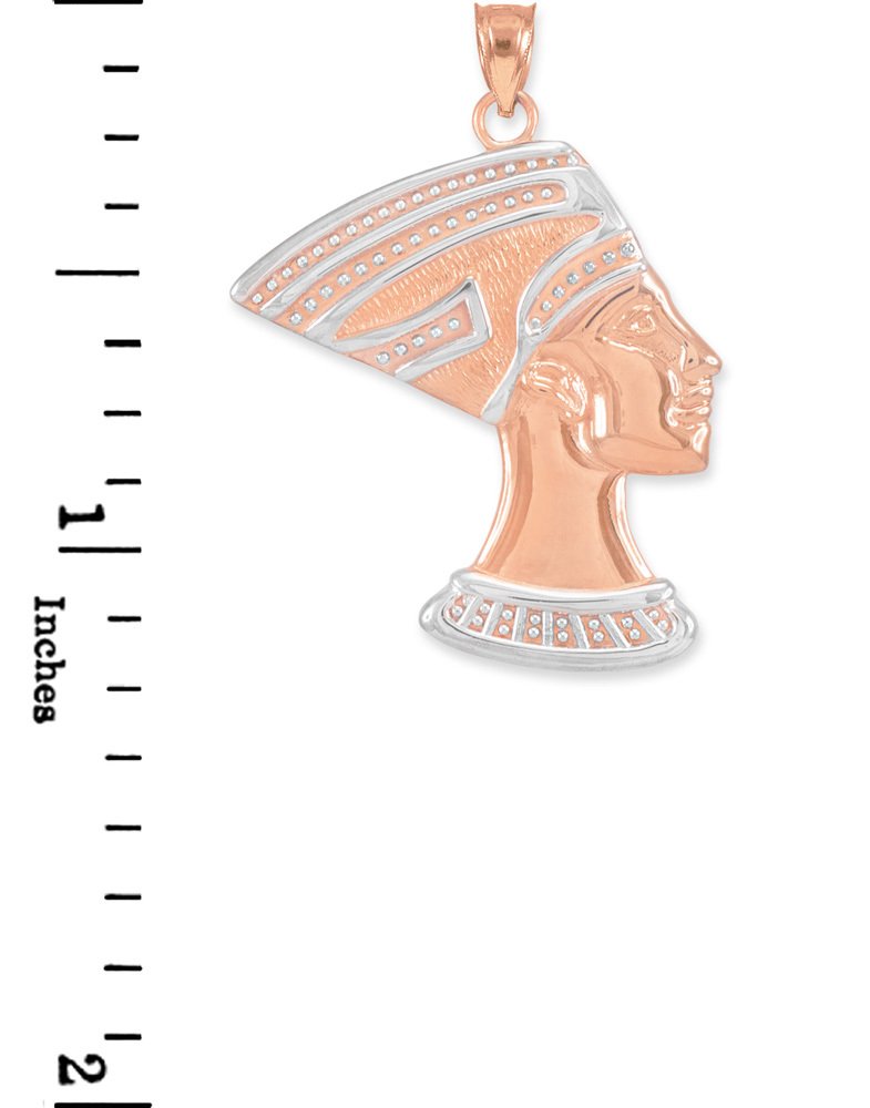 10k Rose & White Gold Egyptian Queen Nefertiti Charm Pendant Necklace - Elegant Jewelry Gift for Women, Perfect for Weddings, Parties & Special Occasions