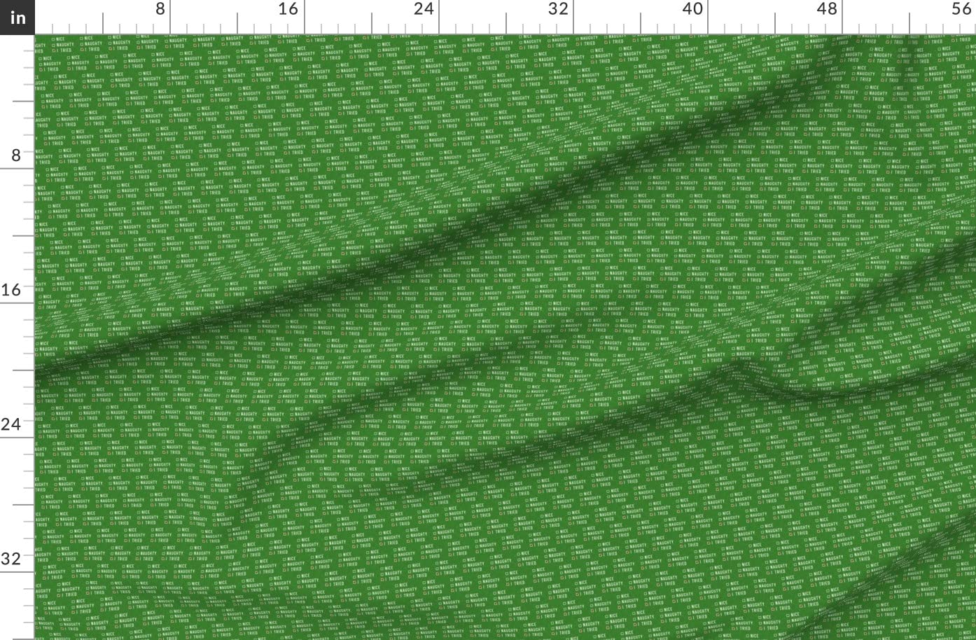Small Scale Christmas Green Funny Naughty Nice Printed Denim Fabric by The Yard - Heavyweight Cotton for DIY Apparel, Home Decor & Upholstery - Perfect for Holiday Crafts, Christmas Stockings & Festive Home Decorations