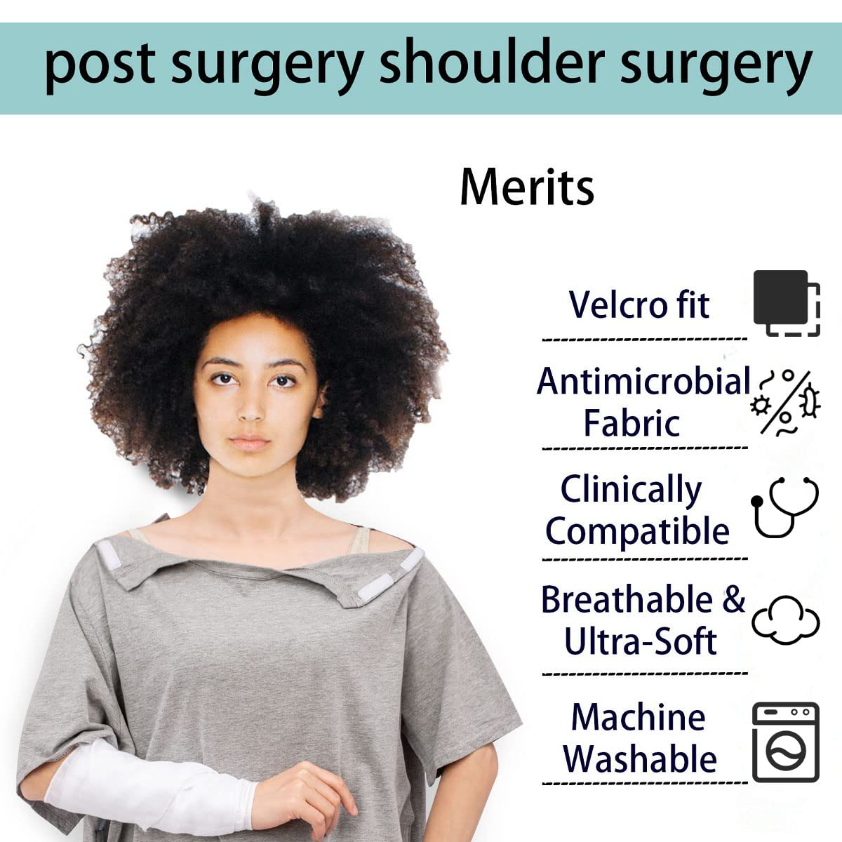 Post Shoulder Surgery Shirt for Men & Women - Easy On/Off Rehab Shirt with Stick-On Fasteners - Large Gray - Ideal for Recovery, Physical Therapy & Daily Comfort