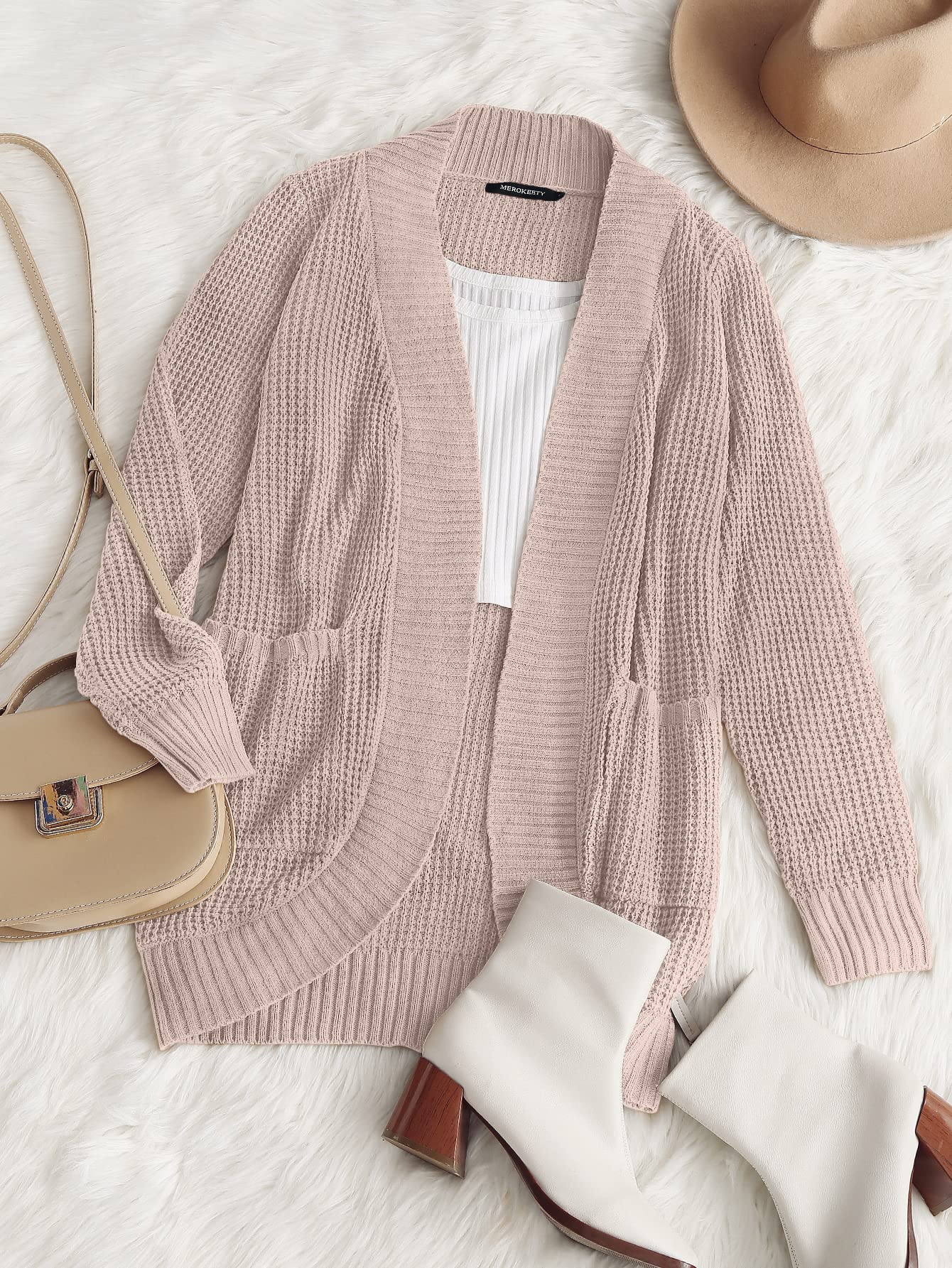 MEROKEETY Women's Long Sleeve Open Front Cardigan - Chunky Knit Draped Sweater Coat for Fall & Winter | Casual Office Wear, Layering Piece, Coffee Date Outfit