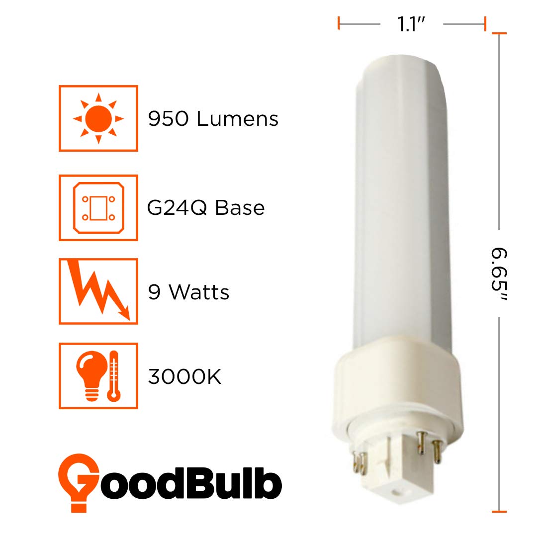 GoodBulb 13W LED Plug-in Light Bulbs - 9W Type A 4 Pin G24Q Base 3000K Warm White - 950 Lumens High Output - 120° Beam Angle - 10 Pack - Perfect for Commercial Lighting, Offices, and Retail Spaces