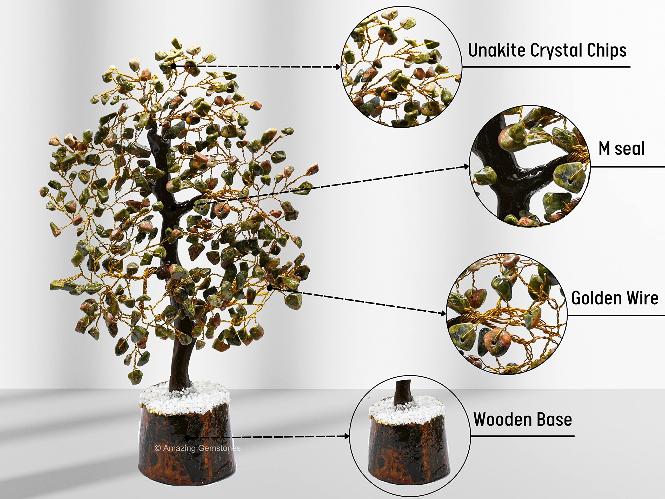 Premium Unakite Gemstone Crystal Bonsai Tree - Natural Healing Stone for Feng Shui, Wealth & Positive Energy | Home & Office Decor (10-12 Inch, Gift Box Ready) - Perfect for Meditation Spaces, Work Desks & Spiritual Gifts