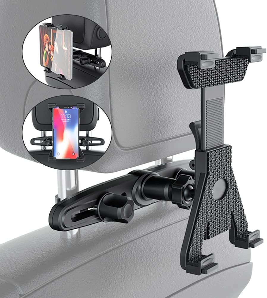 PLDHPRO Universal Car Back Seat Tablet Holder - Adjustable 360° Rotating Headrest Mount for iPad Air, iPad Mini, Samsung, Huawei & 7