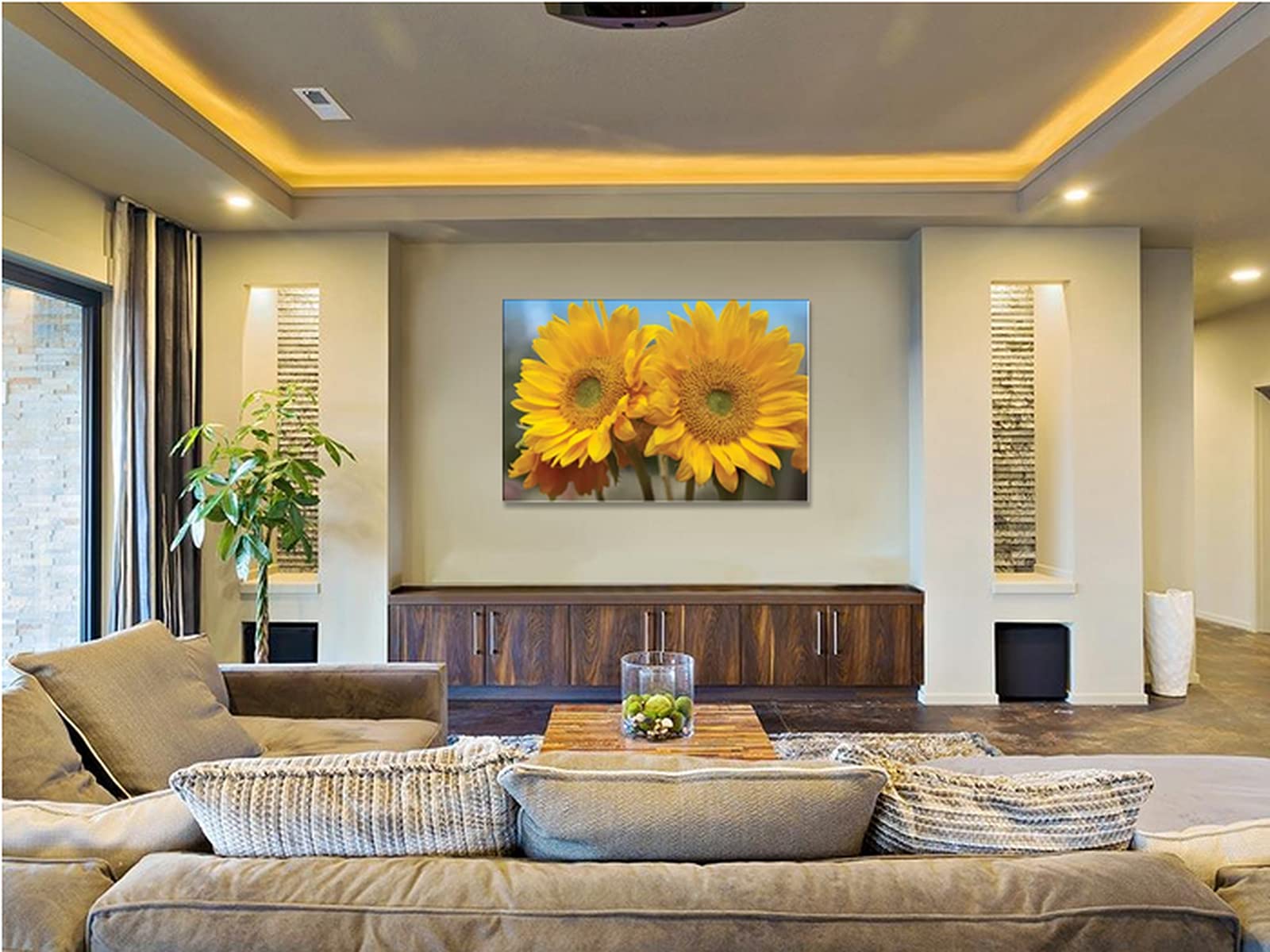 Sunflower Canvas Wall Art - Yellow Floral Print Framed Painting for Home Decor, Modern Botanical Poster for Bedroom, Bathroom & Living Room - Ready to Hang (40”H x 28”W) - Perfect Gift for Women, Housewarming & Wall Decoration
