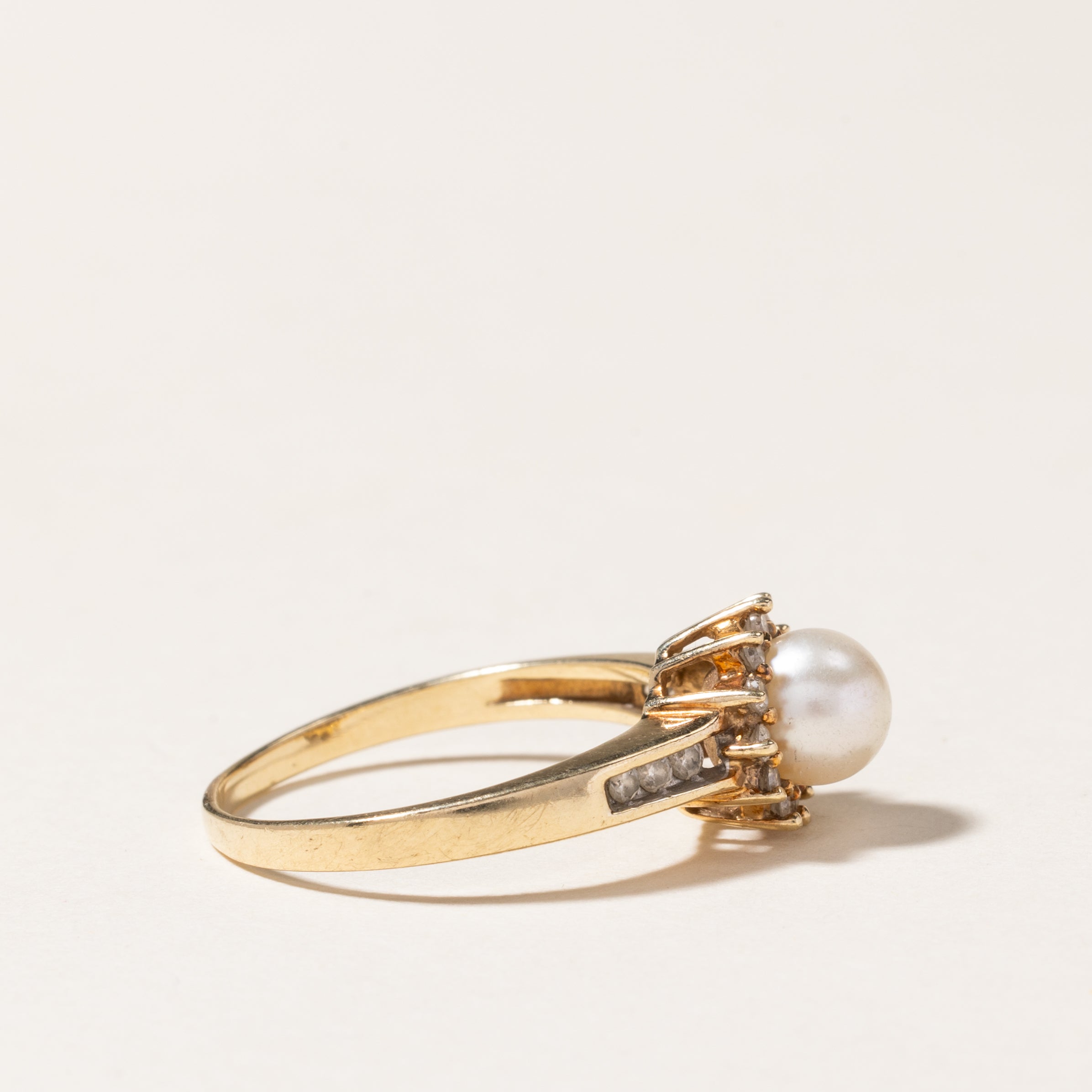 Elegant 6.40mm Pearl & Diamond Petal Ring - 0.18ctw, Size 8.75 - Perfect for Weddings, Anniversaries & Special Occasions