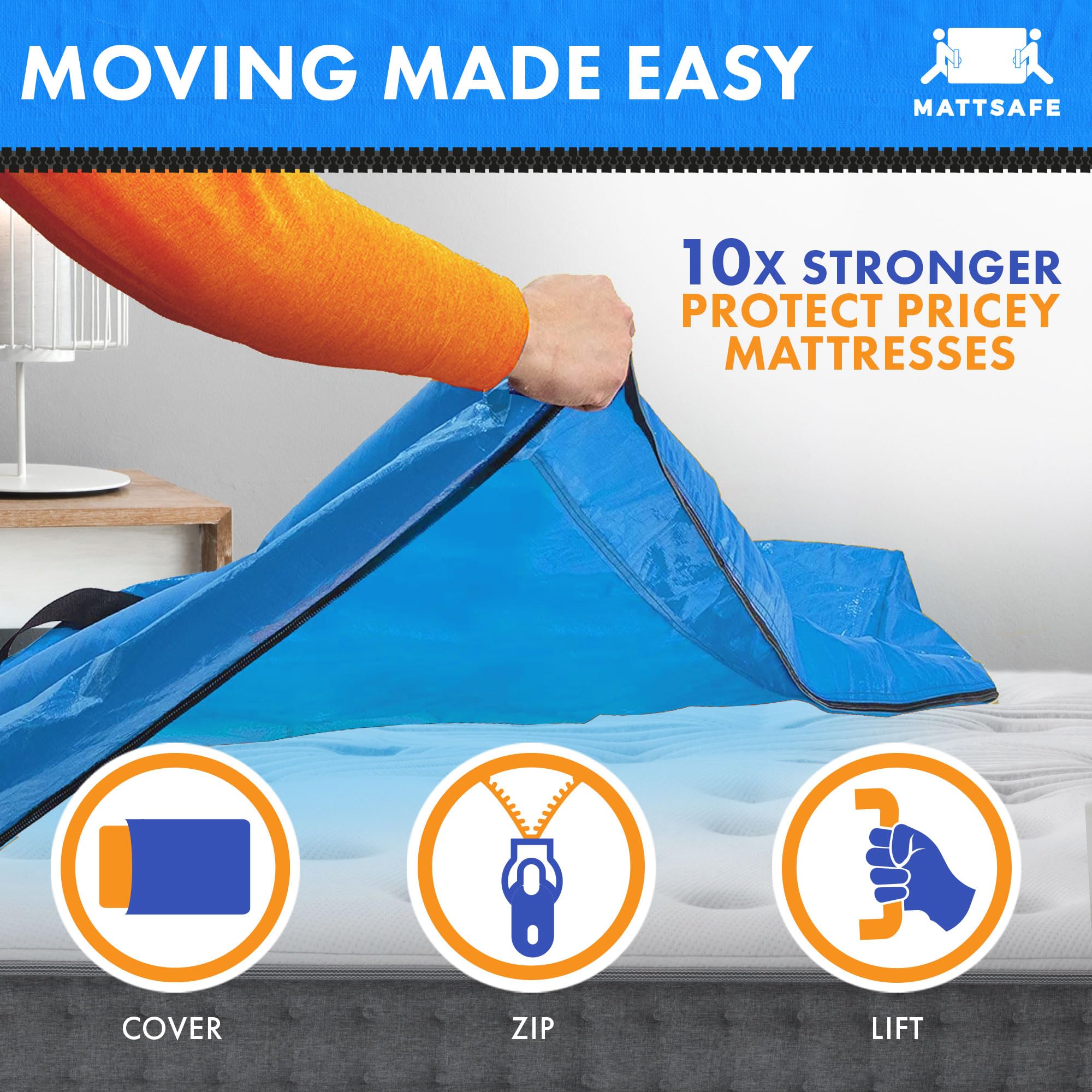 Premium Twin XL Mattress Bags for Moving & Storage - Heavy Duty Mattress Cover with 8 Sturdy Handles & Strong Zipper - Waterproof Bed Protector for Home, Dorm, RV, and Apartment Moves