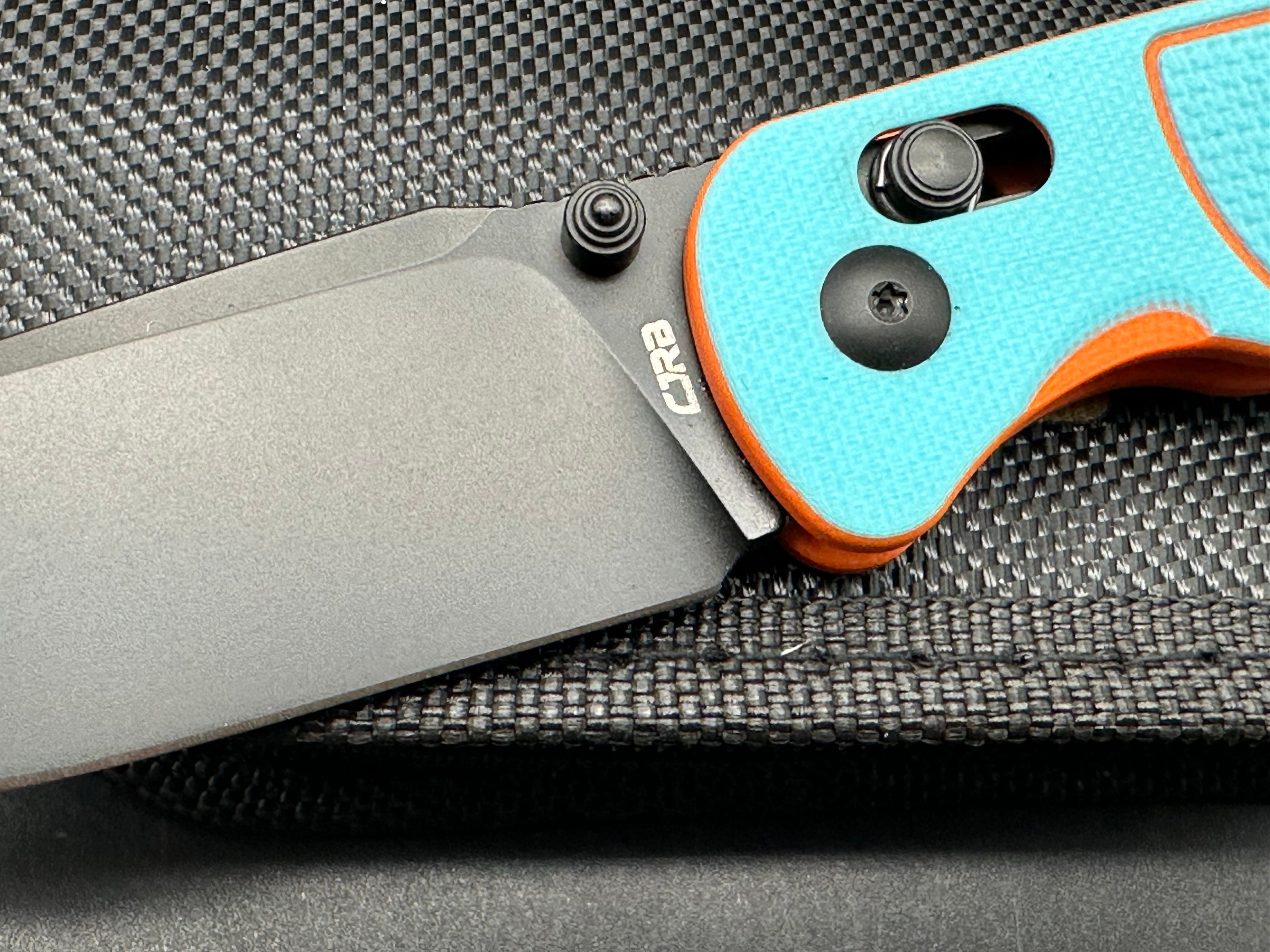 CJRB SHALE Folding Pocket Knife - Blue/Orange G10 Handle, Black PVD Coated AR-RPM9 Steel Blade | EDC, Outdoor Camping, Hiking & Survival Tool