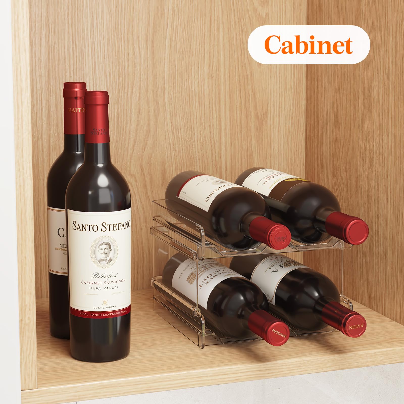 Stackable Plastic Wine Rack for Refrigerator - 8 Bottle Organizer for Cabinet, Countertop, Pantry | Space-Saving Wine & Water Bottle Holder for Kitchen, Home Bar, Party Storage