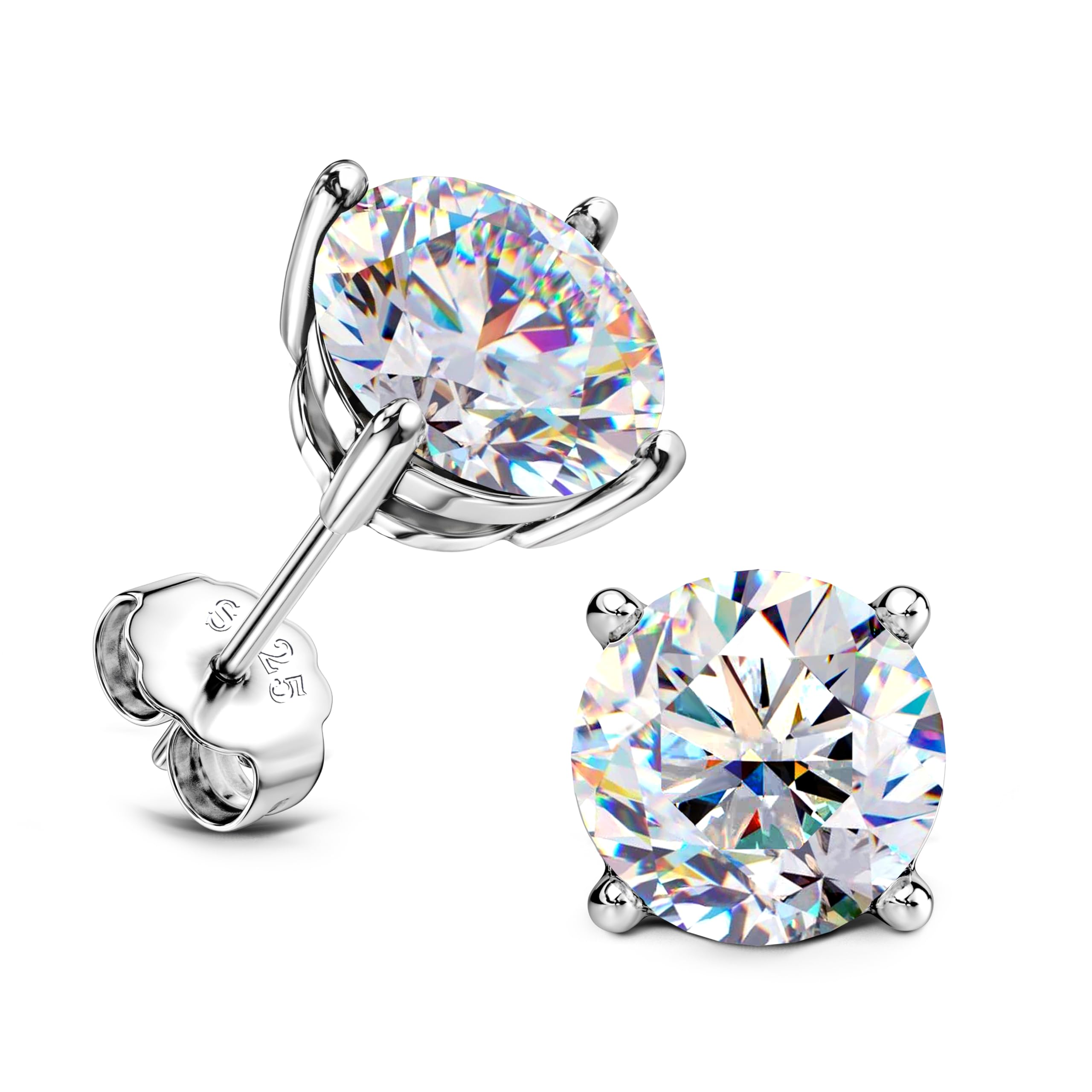 Moissanite Stud Earrings for Women & Men – 18K White Gold Plated 925 Sterling Silver, Hypoallergenic Dainty Flat Back Studs, D Color VVS1 Clarity | Perfect for Everyday Wear, Gifts & Special Occasions