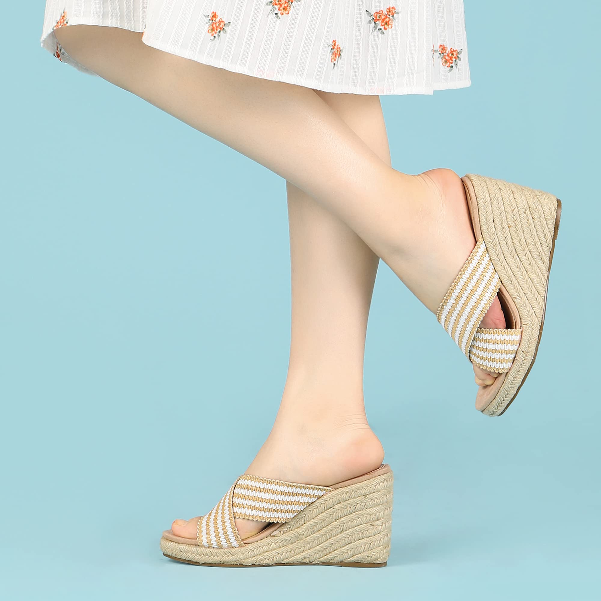 Allegra K Women's Espadrilles Wedge Sandals - Comfortable Slide Wedges for Summer, Beach & Casual Outings