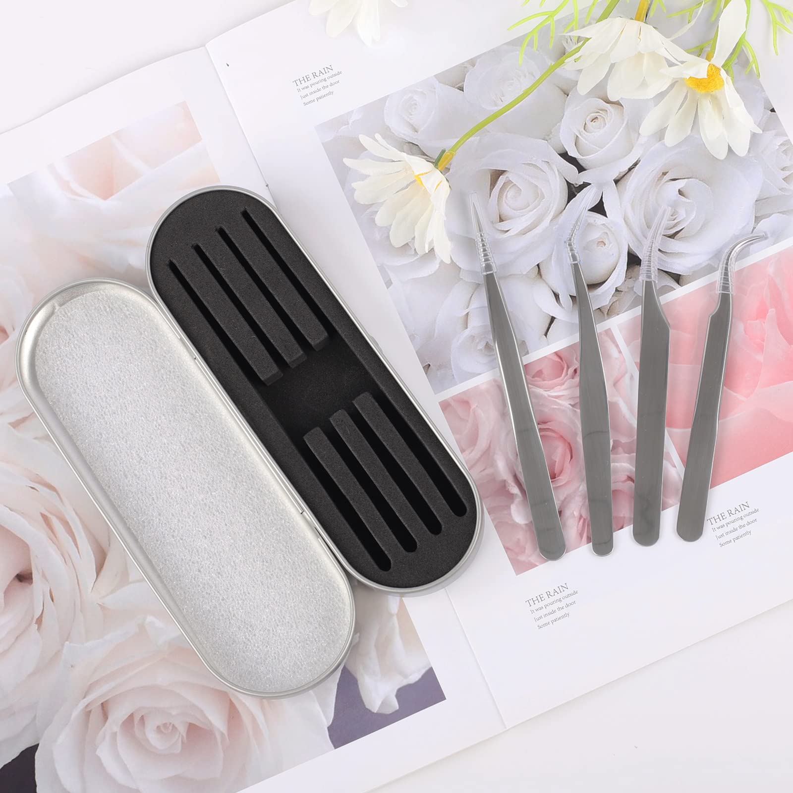 Professional 4PCS Stainless Steel Eyelash Extension Tweezers Set - DIY Lash Applicator, Eyebrow Tweezers & Removal Tools for Salon & Home Use | Perfect for Lash Artists, Beginners & DIY Beauty Enthusiasts
